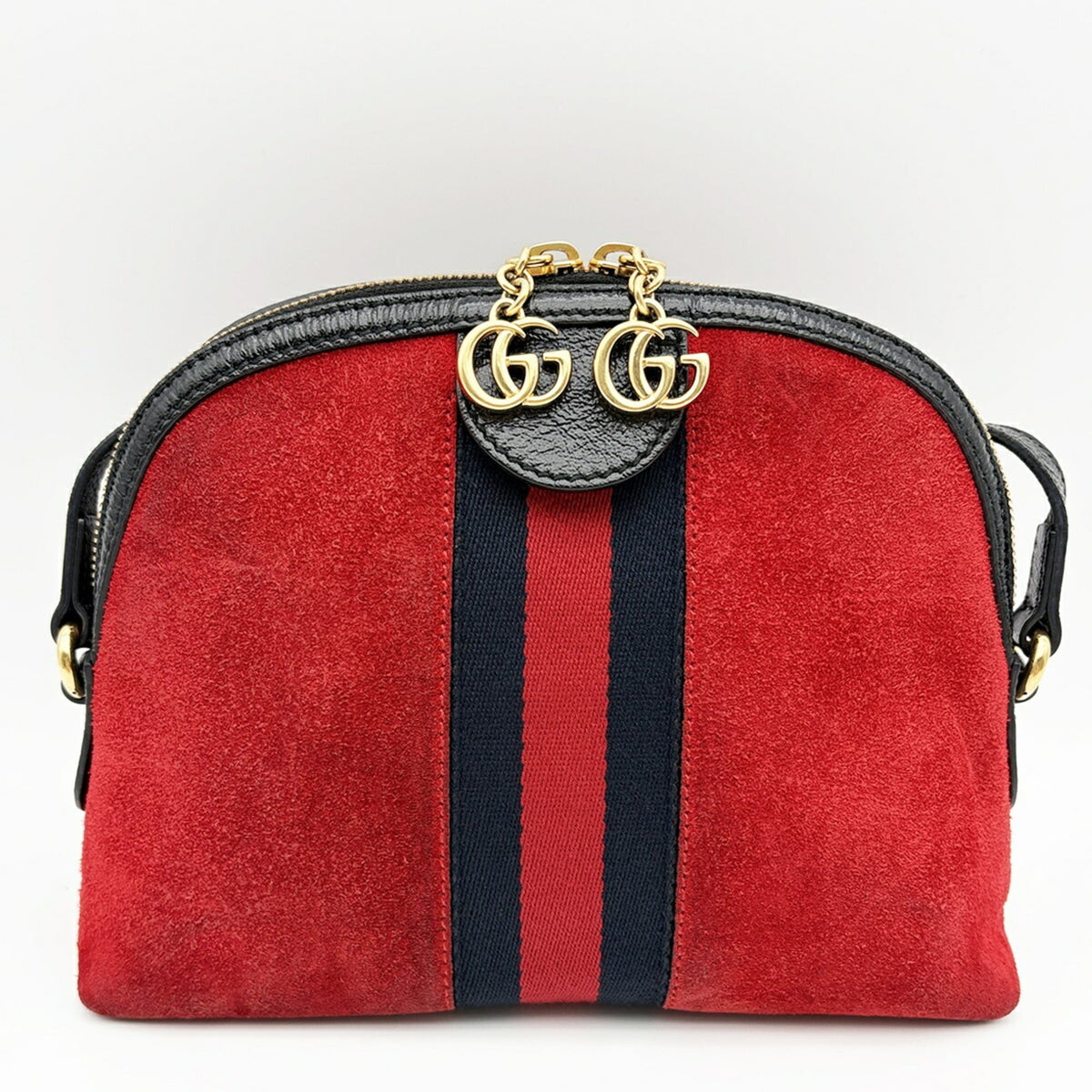Gucci Black Red Color Suede Leather Shoulder Bag (Pre-Owned)