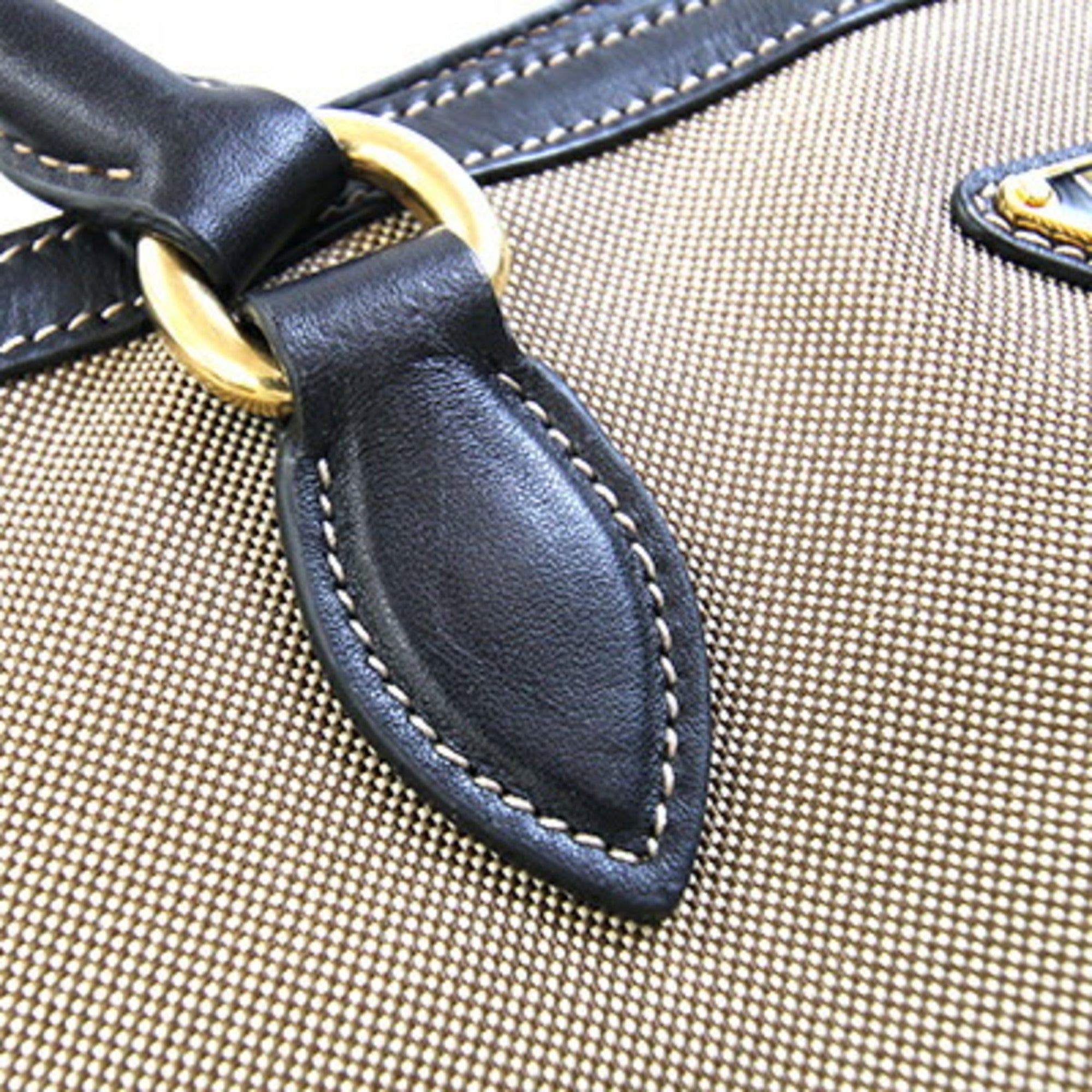 Prada Beige Brown Black Canvas Leather Tote Bag (Pre-Owned)