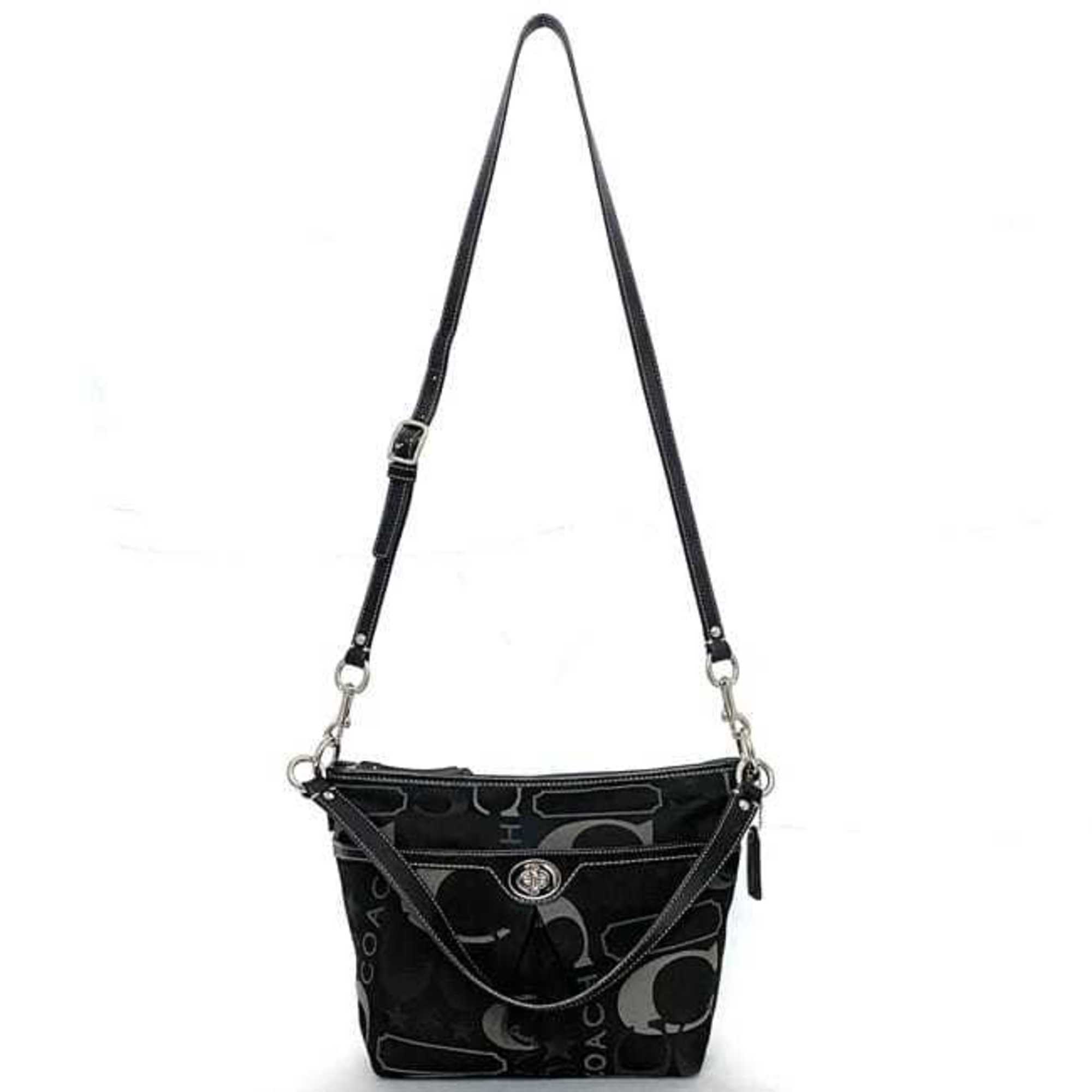 Coach Black Canvas Leather Shoulder Bag (Pre-Owned)