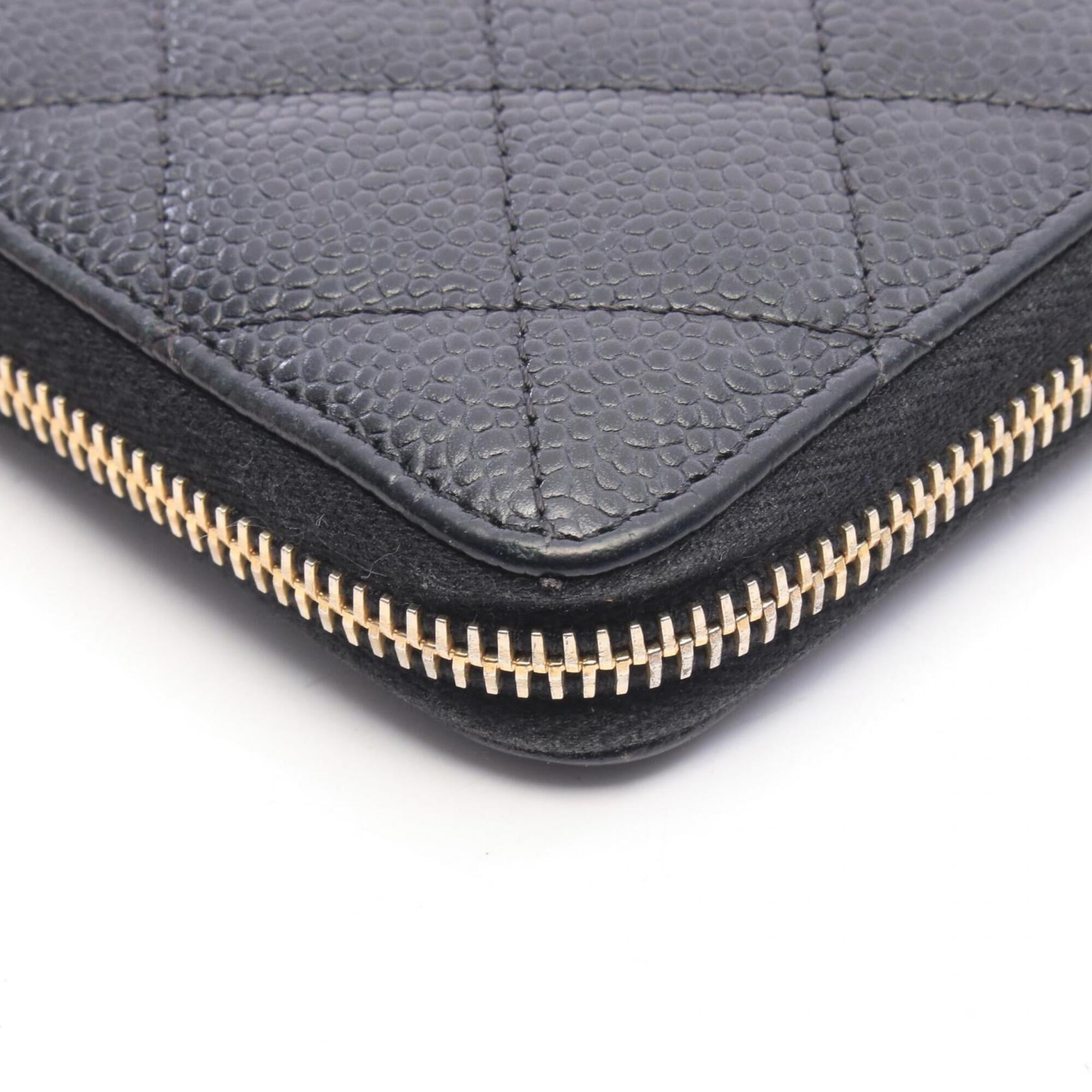 Chanel Black Grained Calfskin Long Wallet (Bi-Fold) (Pre-Owned)