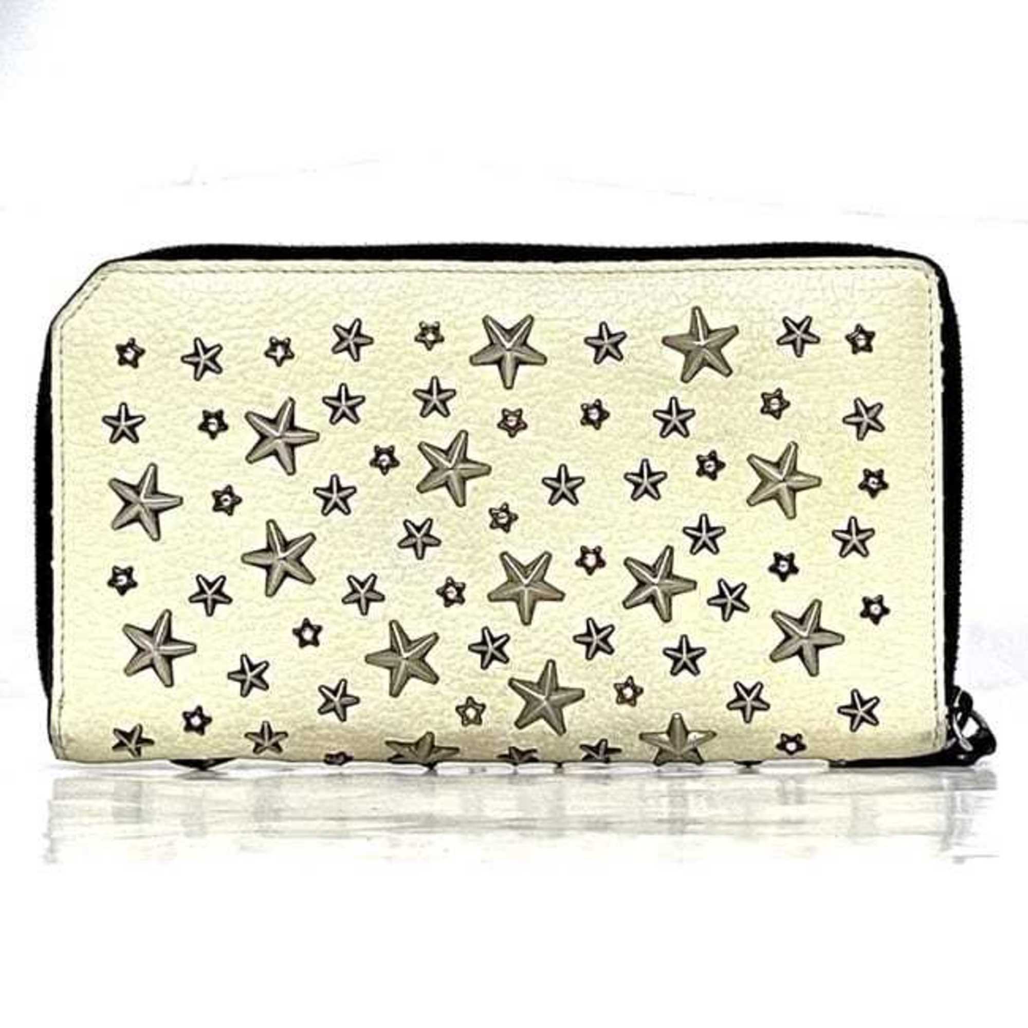 Jimmy Choo Black Cream Yellow Leather Long Wallet (Bi-Fold) (Pre-Owned)