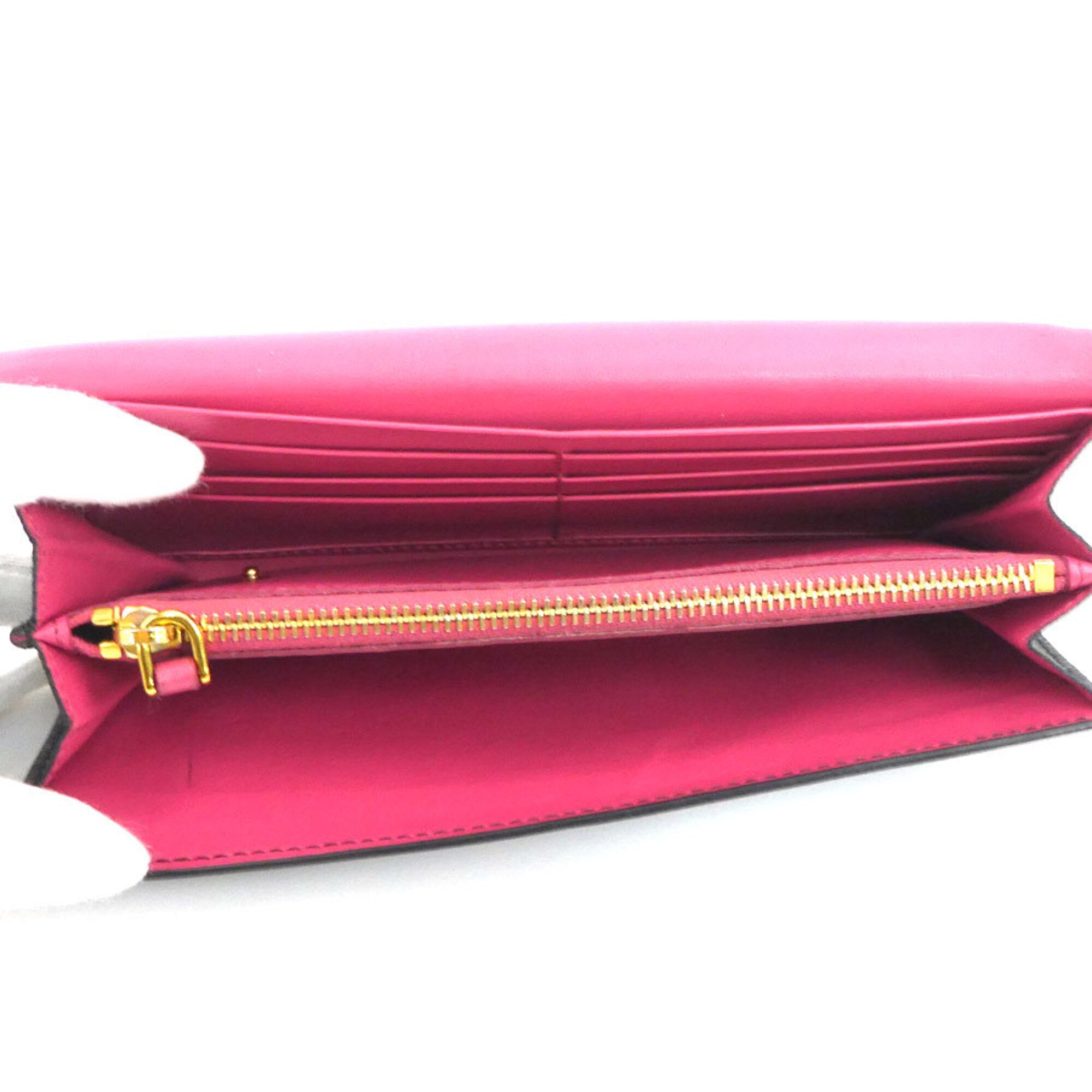 Prada Black Pink Leather Long Wallet (Bi-Fold) (Pre-Owned)