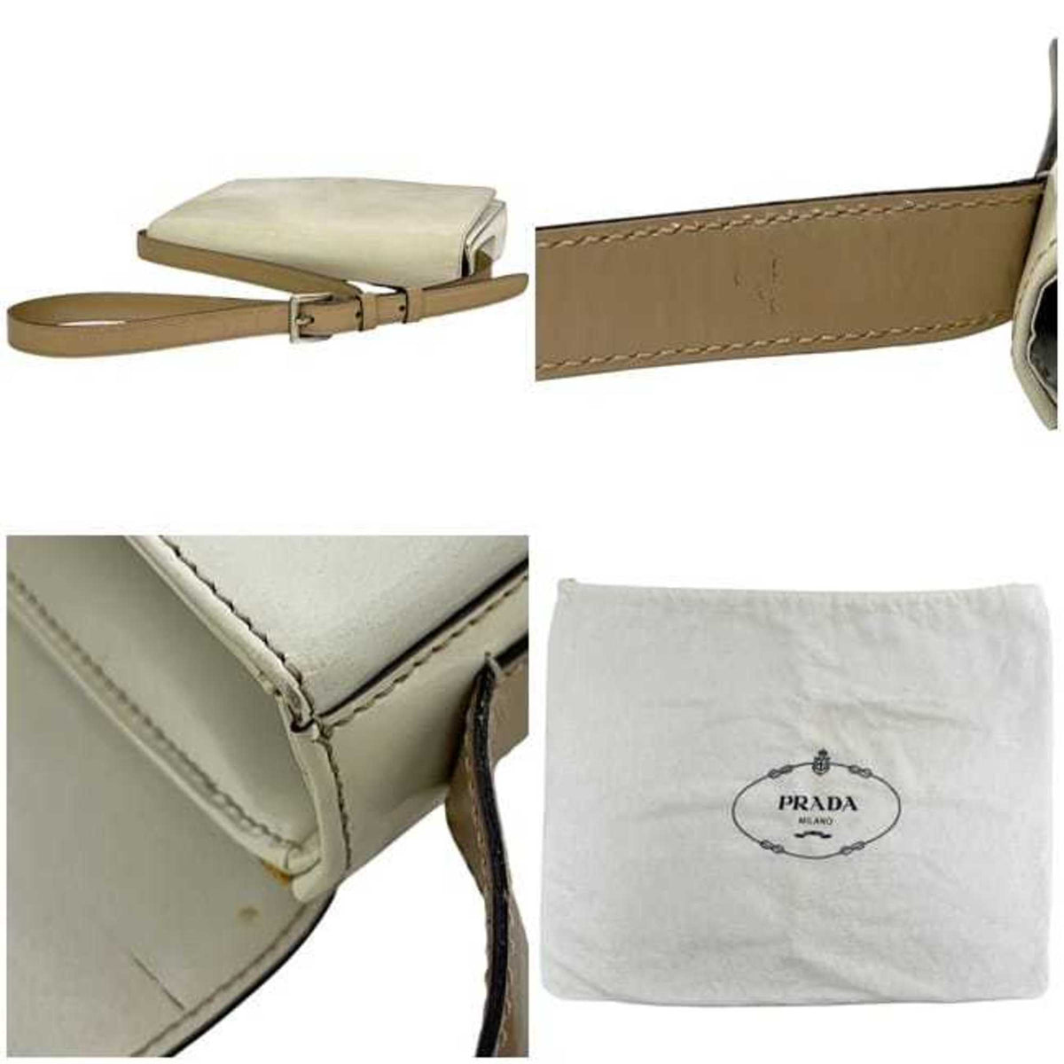 Prada Beige Leather Shoulder Bag (Pre-Owned)