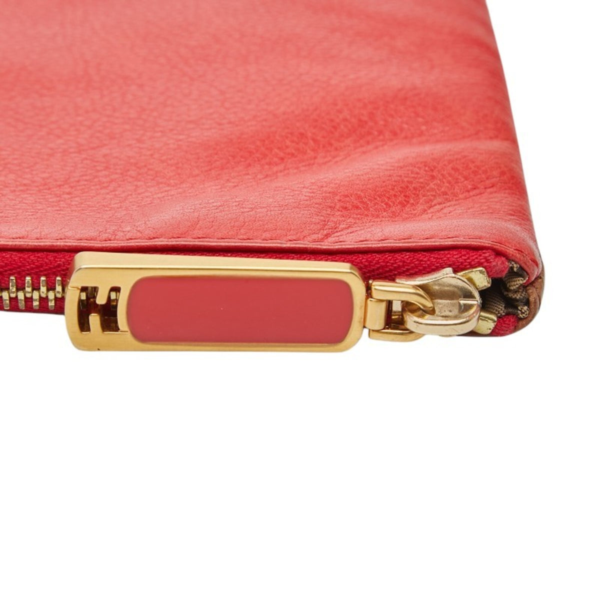 Fendi Red Brown Leather Pouch (Pre-Owned)