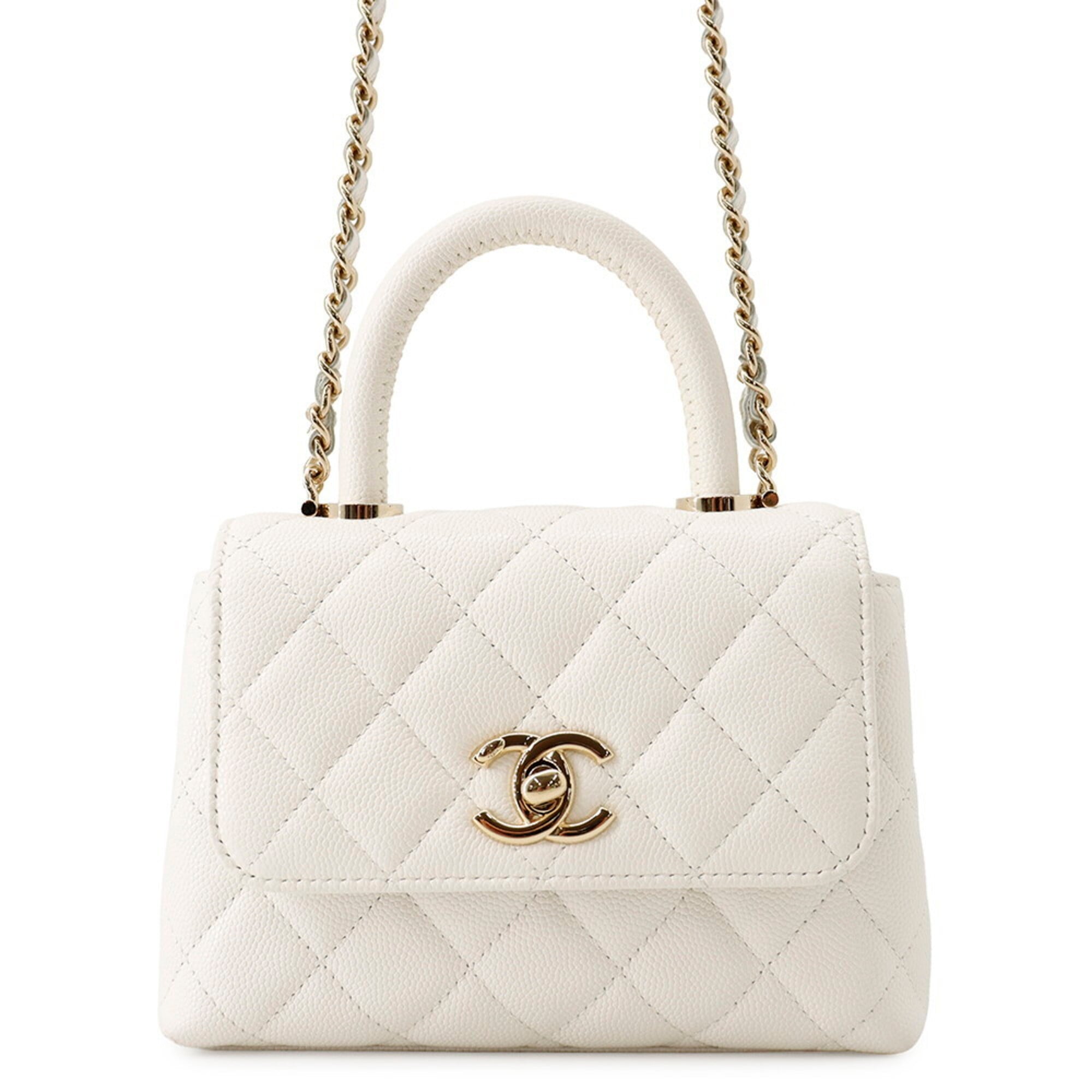 Chanel Matelasse White Grained Calfskin Handbag (Pre-Owned)