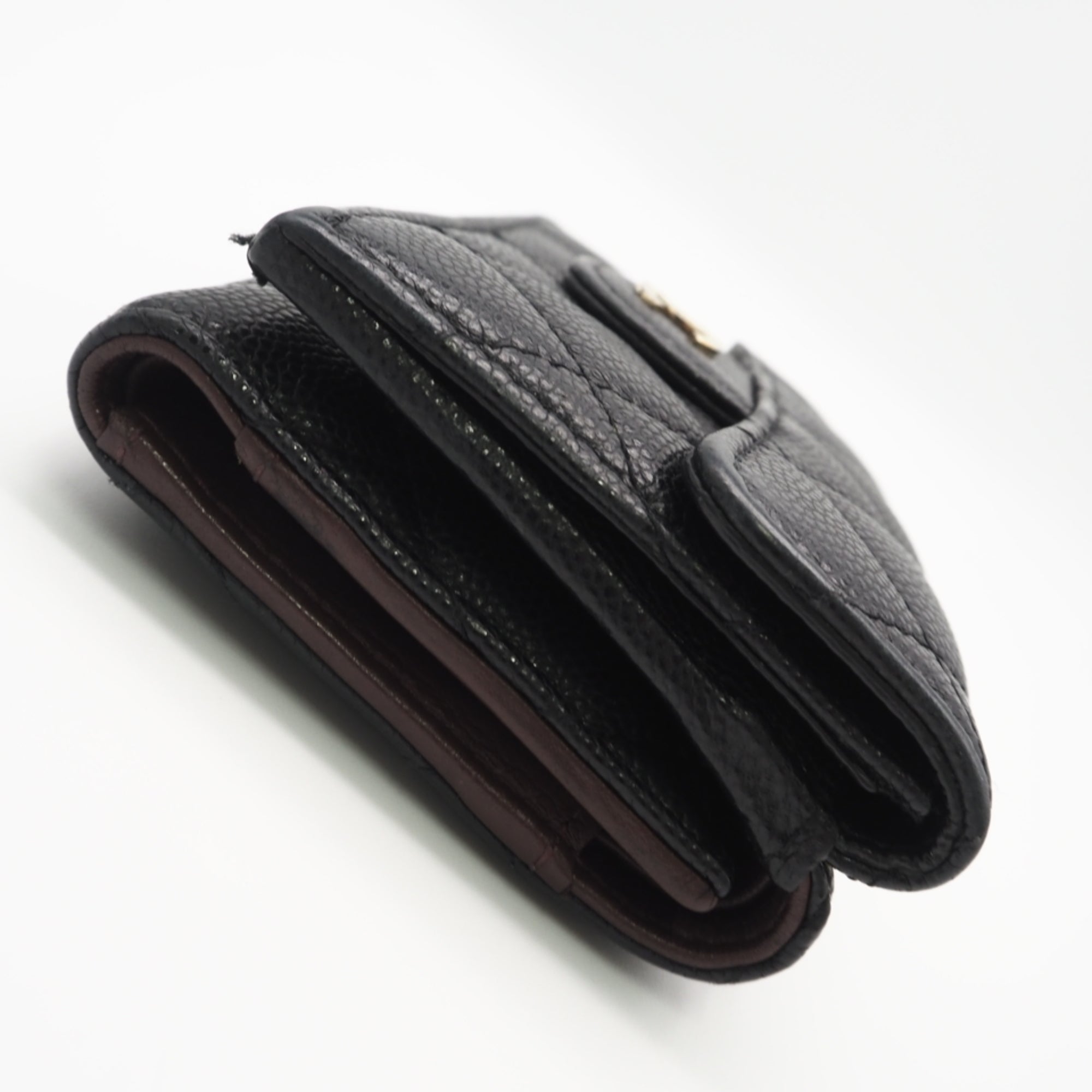 Chanel Black Grained Calfskin Wallet (Tri-Fold) (Pre-Owned)