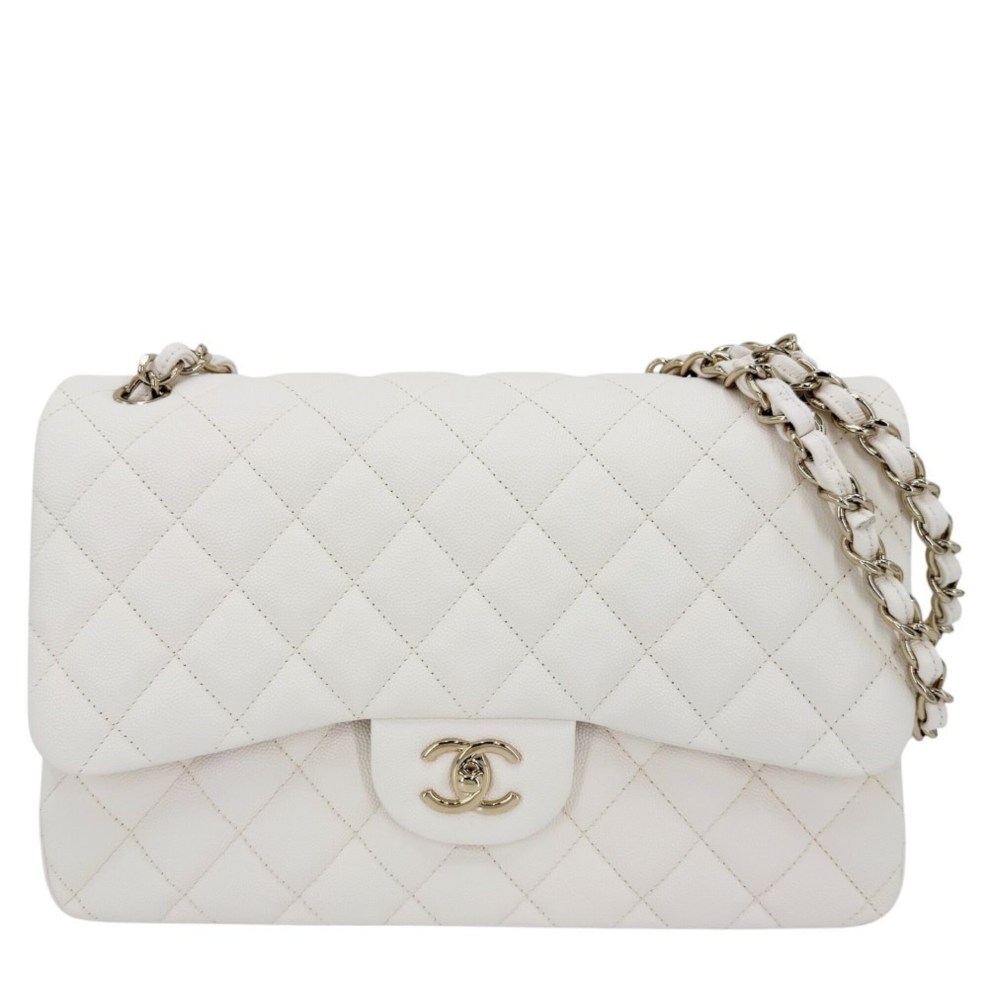 Chanel Matelasse White Grained Calfskin Shoulder Bag (Pre-Owned)