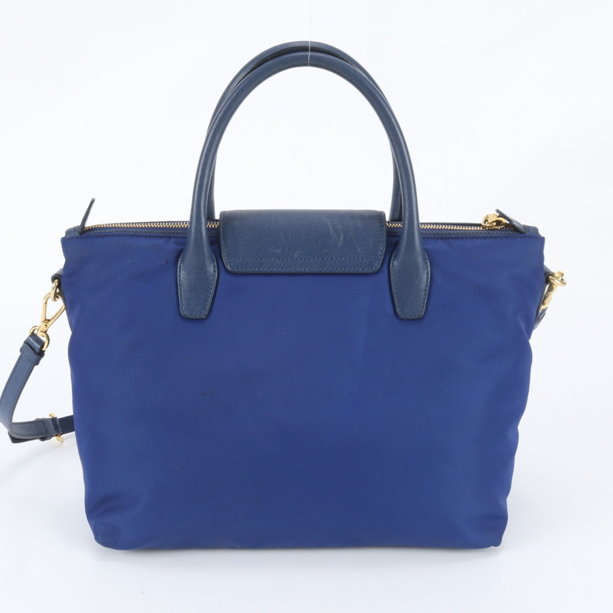 Prada Blue Leather Nylon Handbag Shoulder Bag Tote Bag (Pre-Owned)
