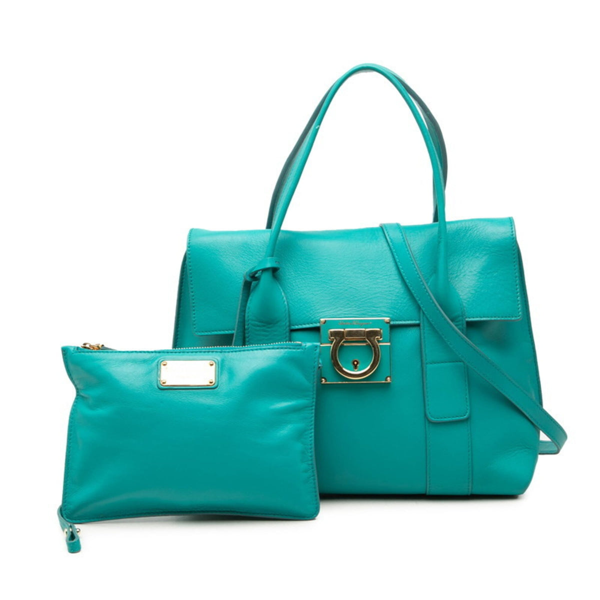 Salvatore Ferragamo Blue Leather Handbag Pouch Shoulder Bag (Pre-Owned)