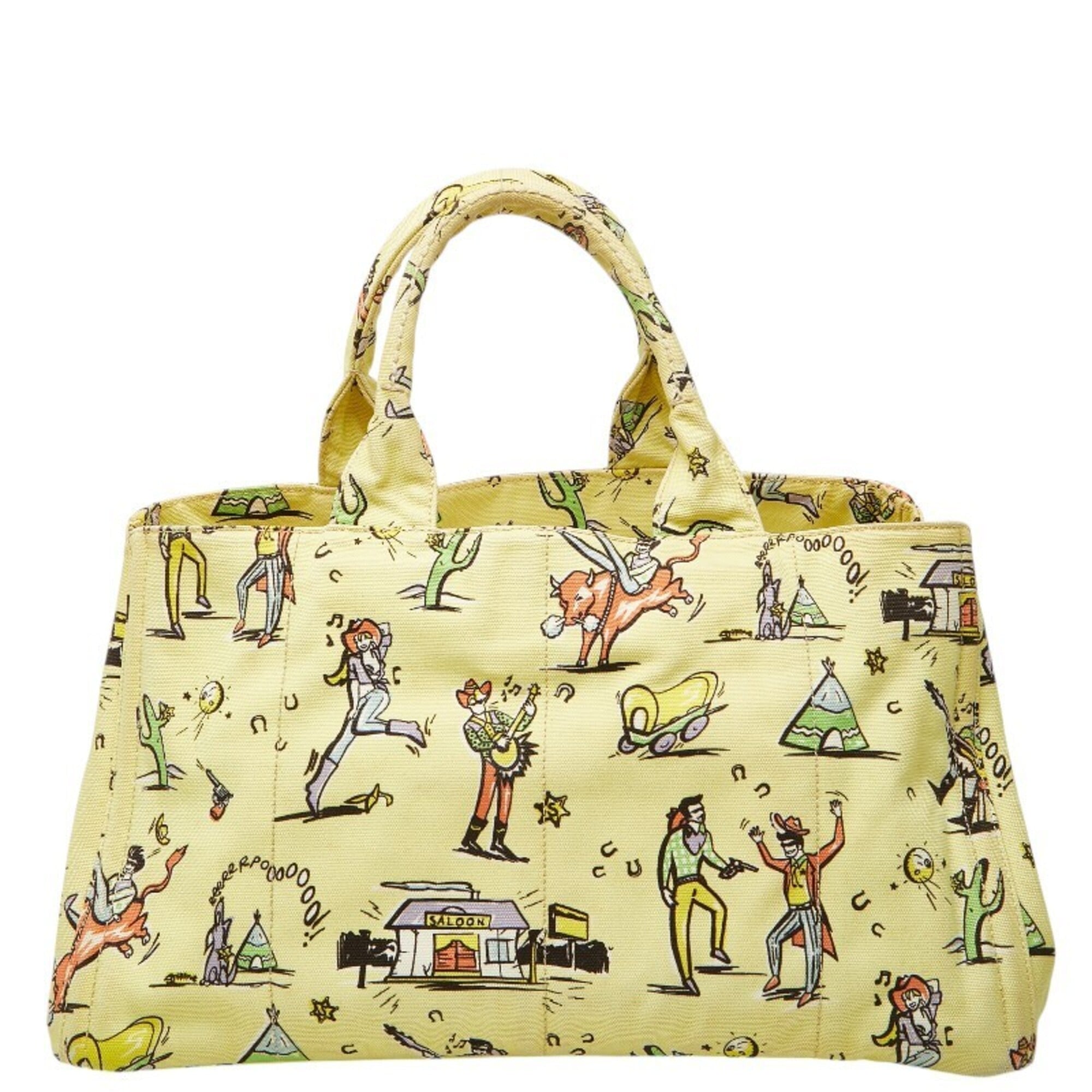 Prada Multi-Color Yellow Canvas Tote Bag (Pre-Owned)