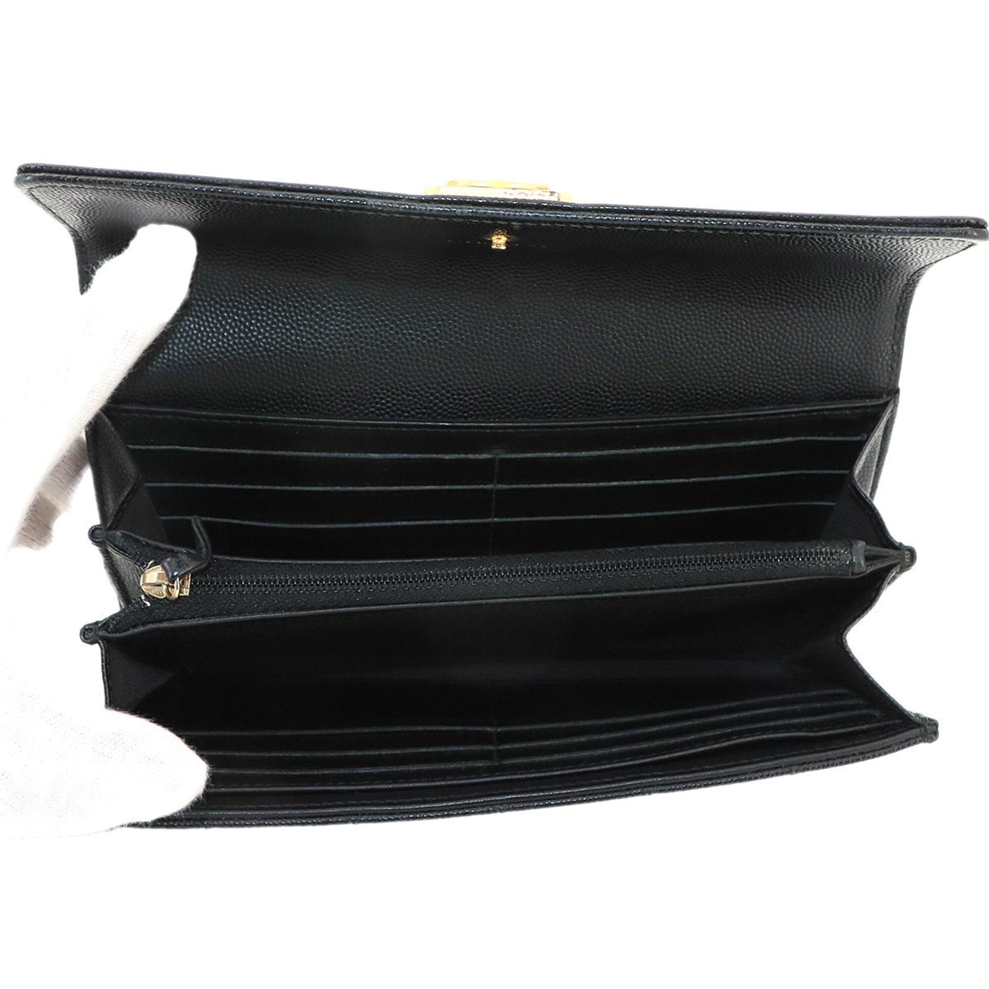 Chanel Black Grained Calfskin Long Wallet (Bi-Fold) (Pre-Owned)