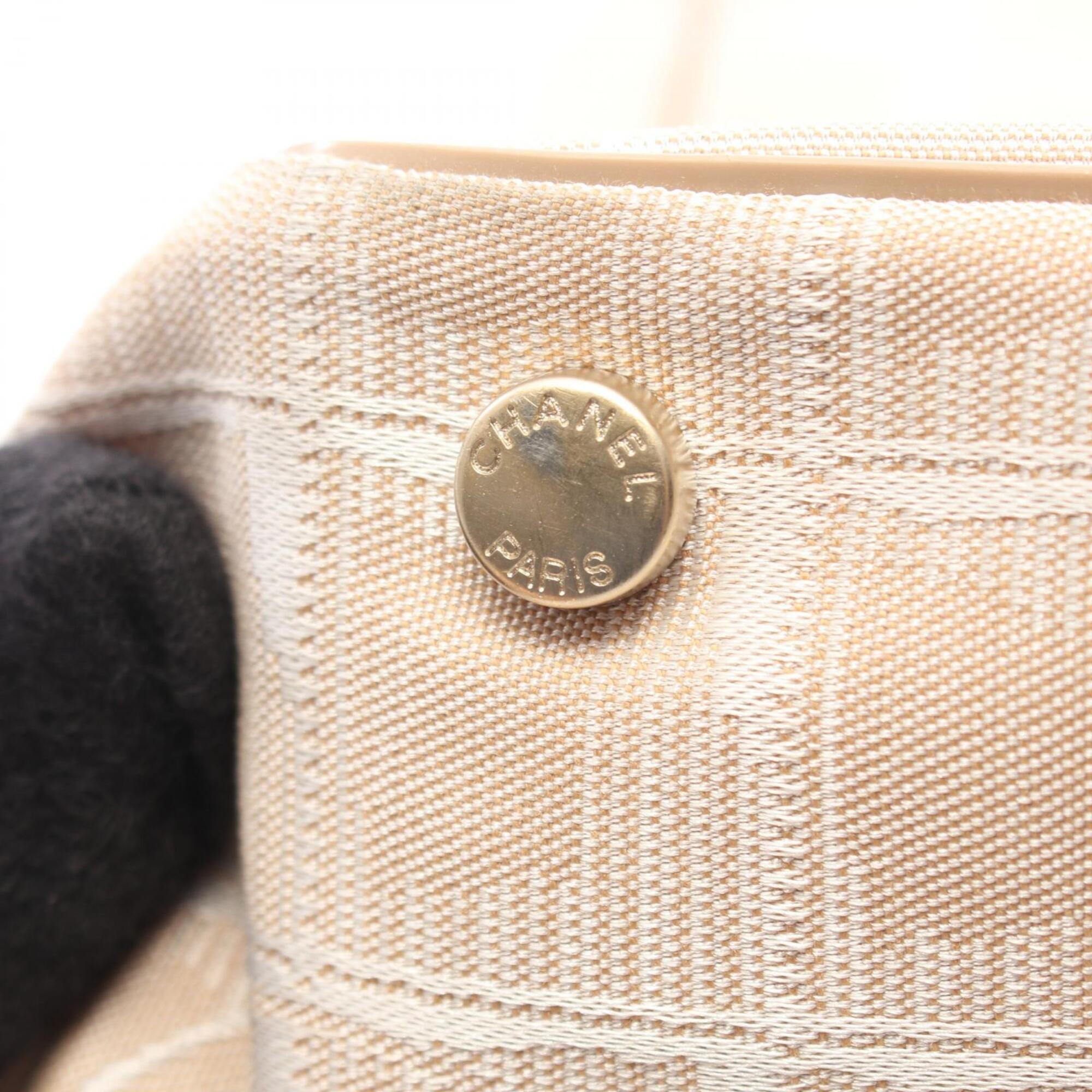 Chanel Beige Leather Nylon Canvas Handbag Tote Bag (Pre-Owned)
