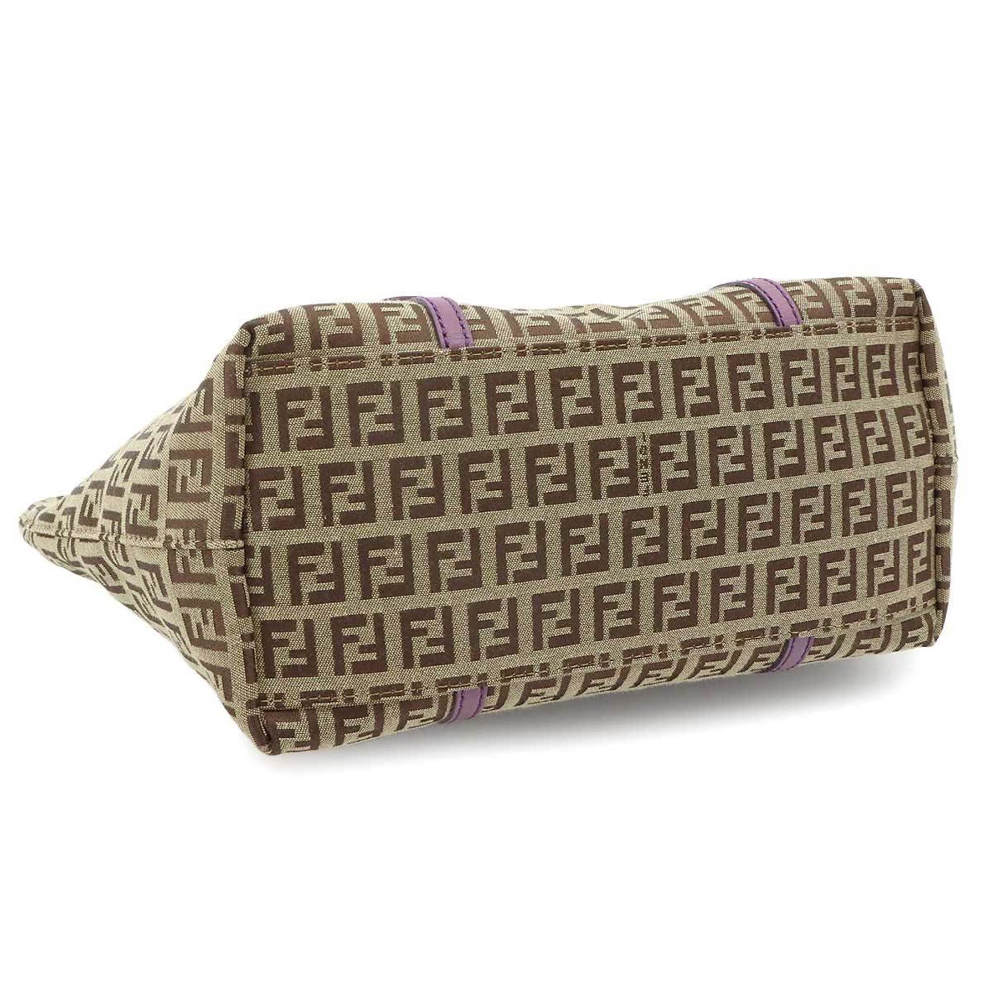 Fendi Beige Purple Canvas Leather Handbag Tote Bag (Pre-Owned)