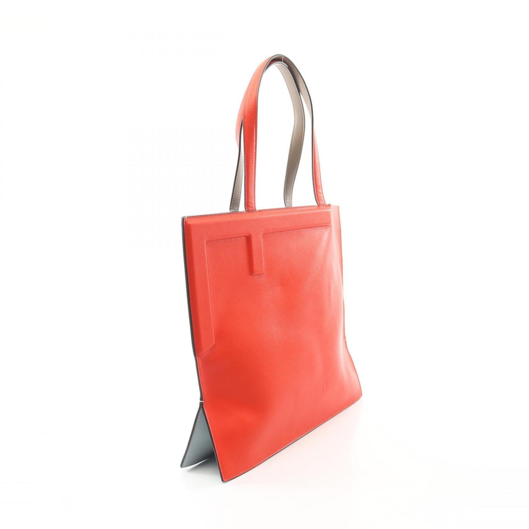 Fendi Beige Blue Red Color Leather Handbag Tote Bag (Pre-Owned)