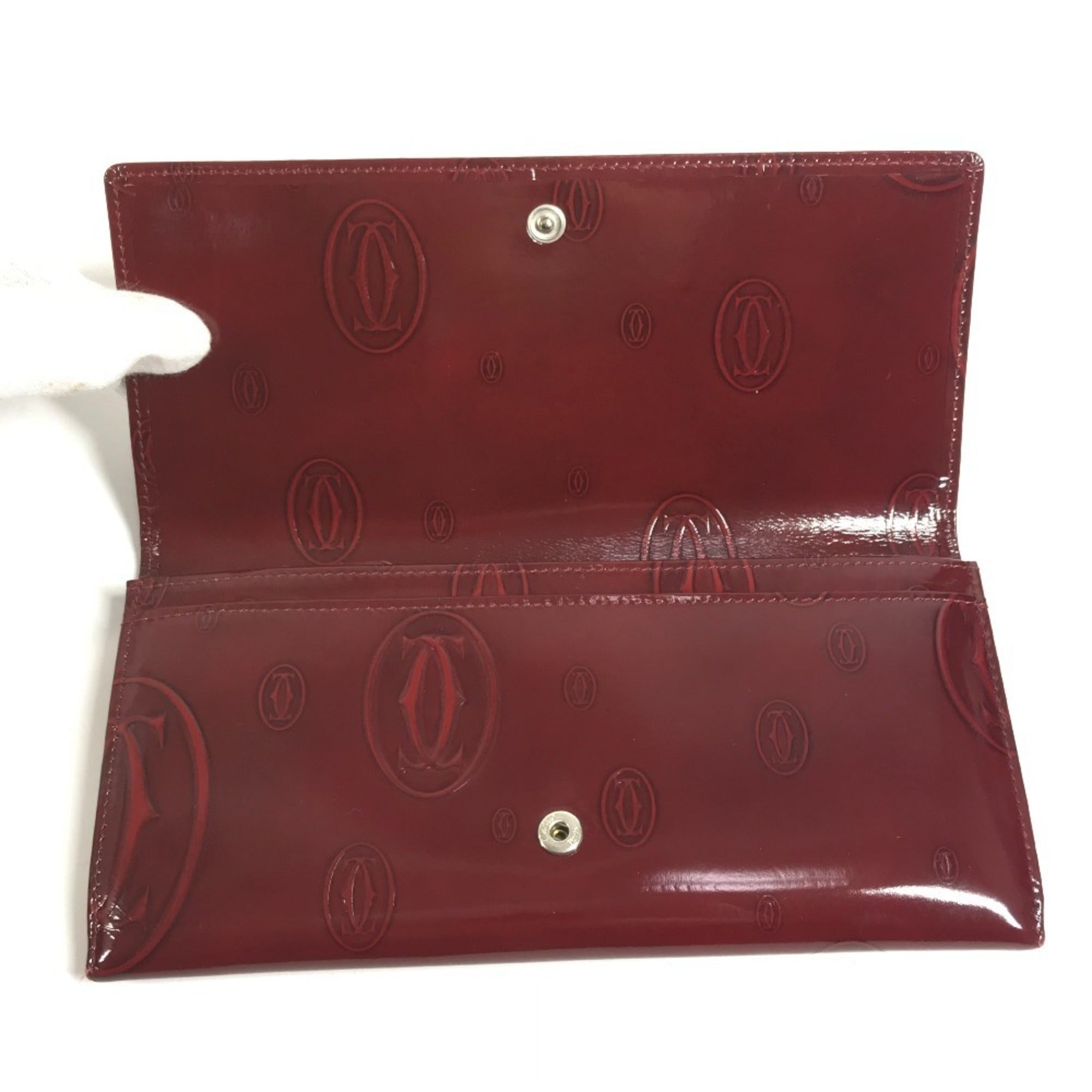 Cartier Red Color Patent Leather Long Wallet (Bi-Fold) (Pre-Owned)