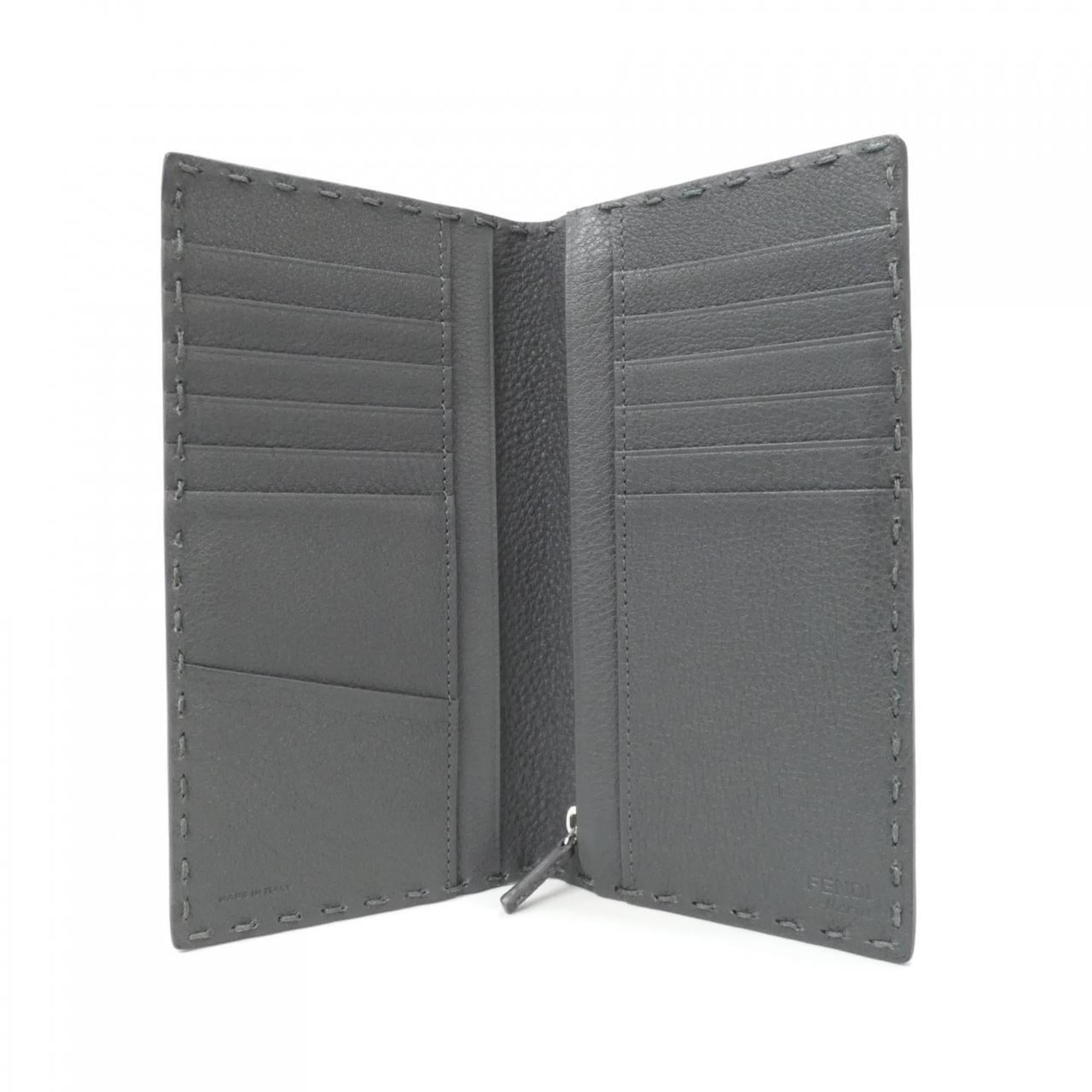 Fendi Gray Leather Long Wallet (Bi-Fold) (Pre-Owned)