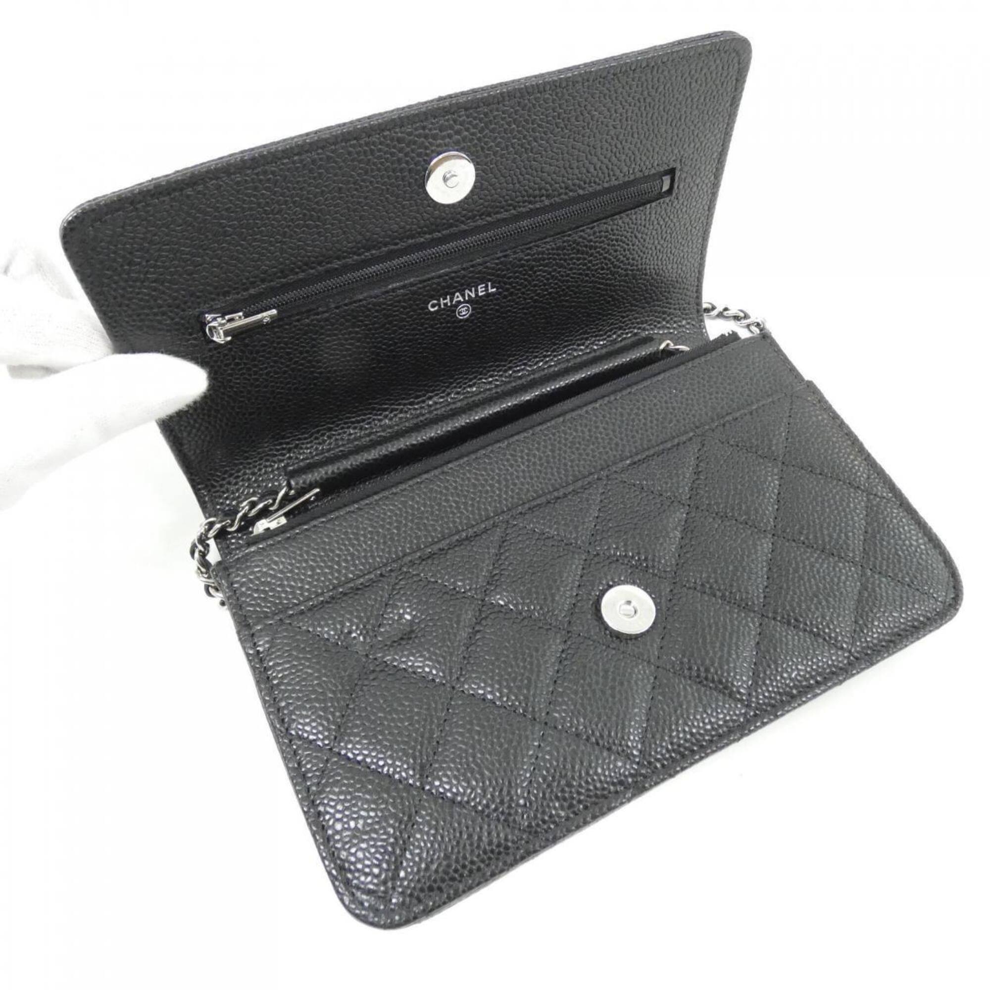 Chanel Black Grained Calfskin Chain/Shoulder Wallet (Pre-Owned)