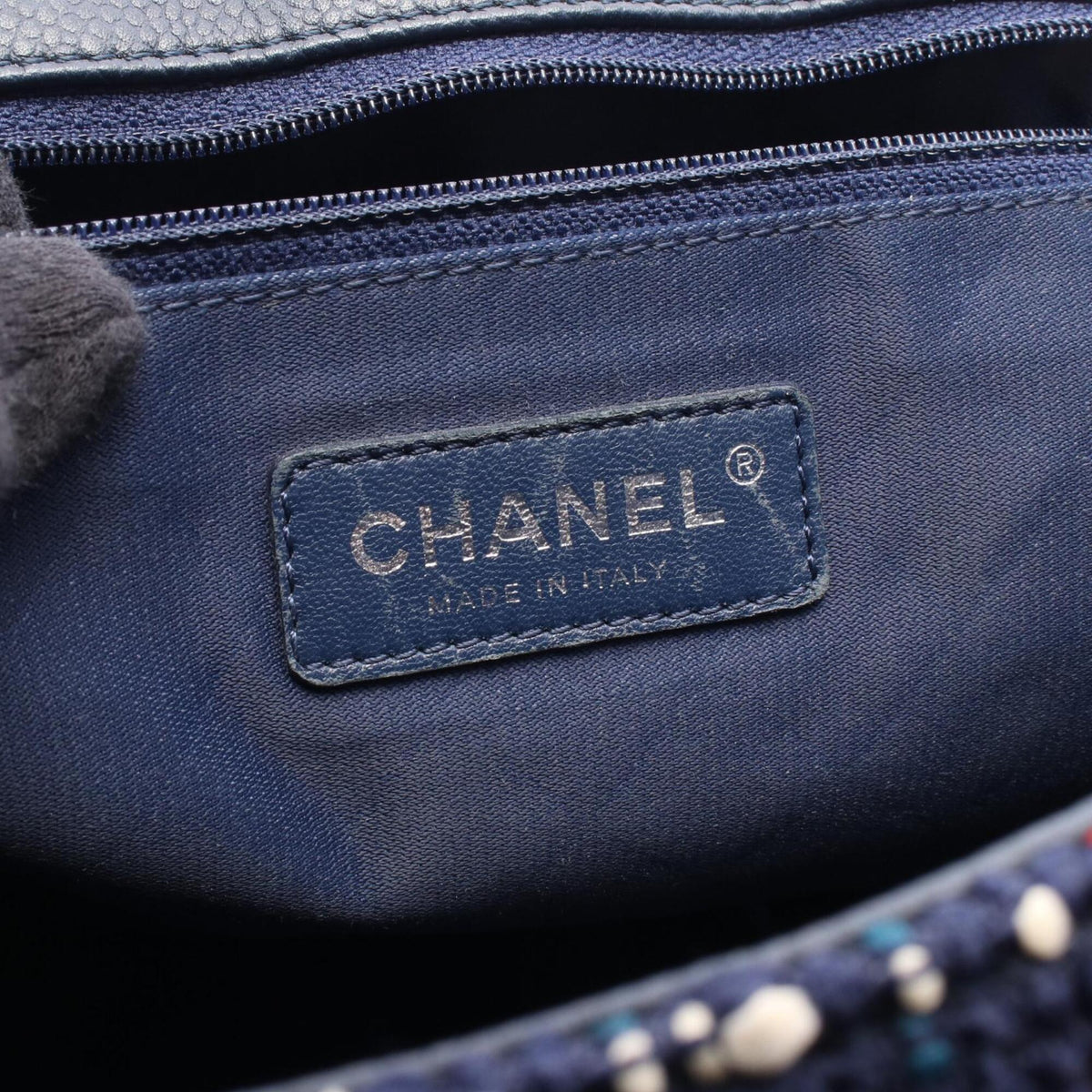 Chanel Bordeaux Multi-Color Navy Fabric Leather Handbag Shoulder Bag (Pre-Owned)