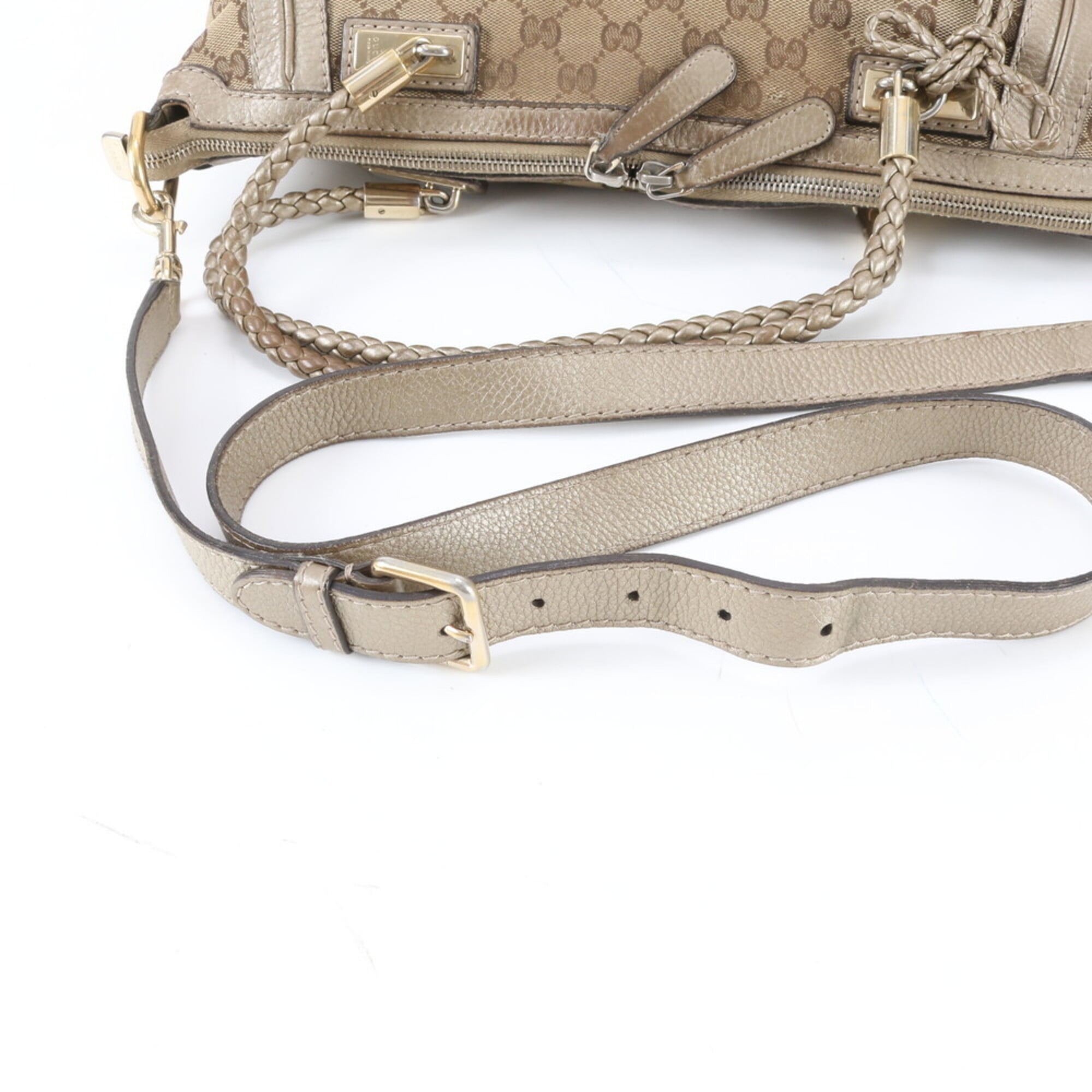 Gucci Gg Canvas Beige Gold Gg Canvas Shoulder Bag (Pre-Owned)