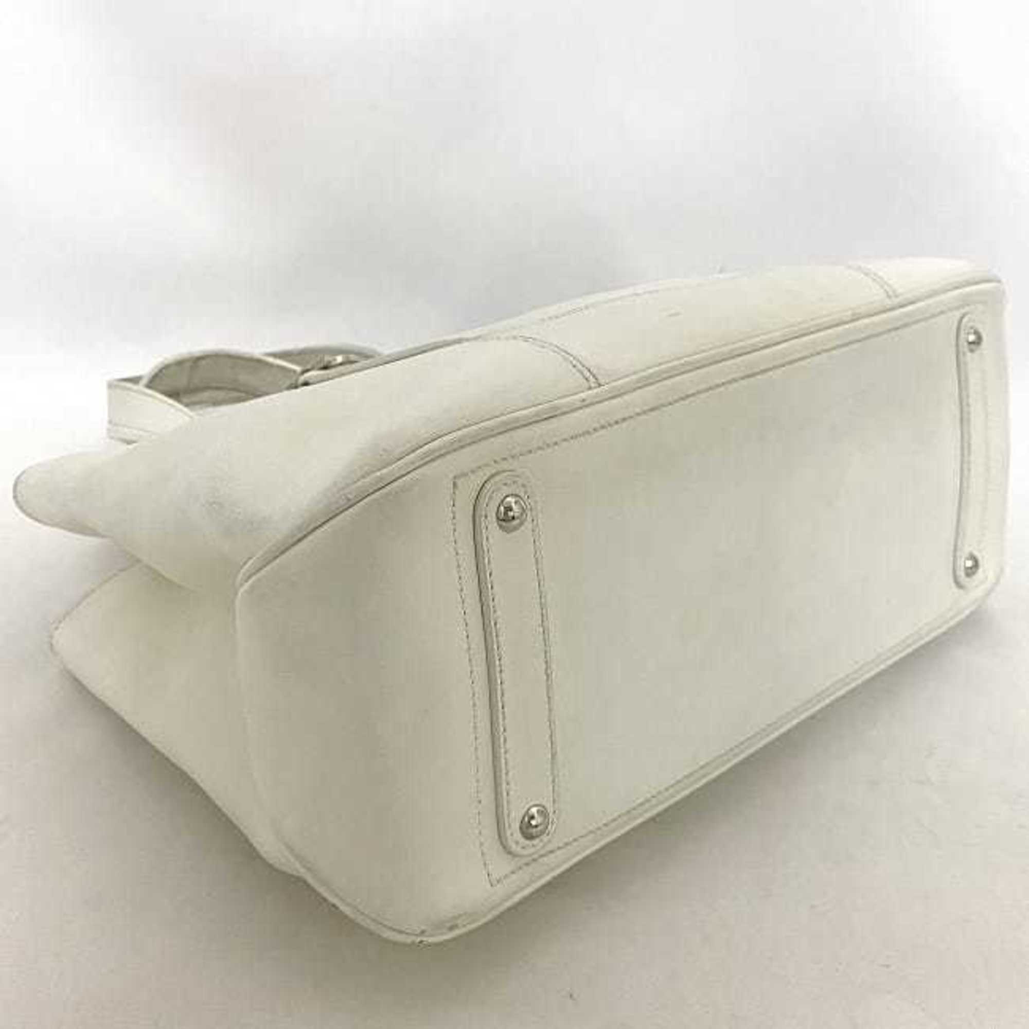 Salvatore Ferragamo Gancini White Leather Tote Bag (Pre-Owned)