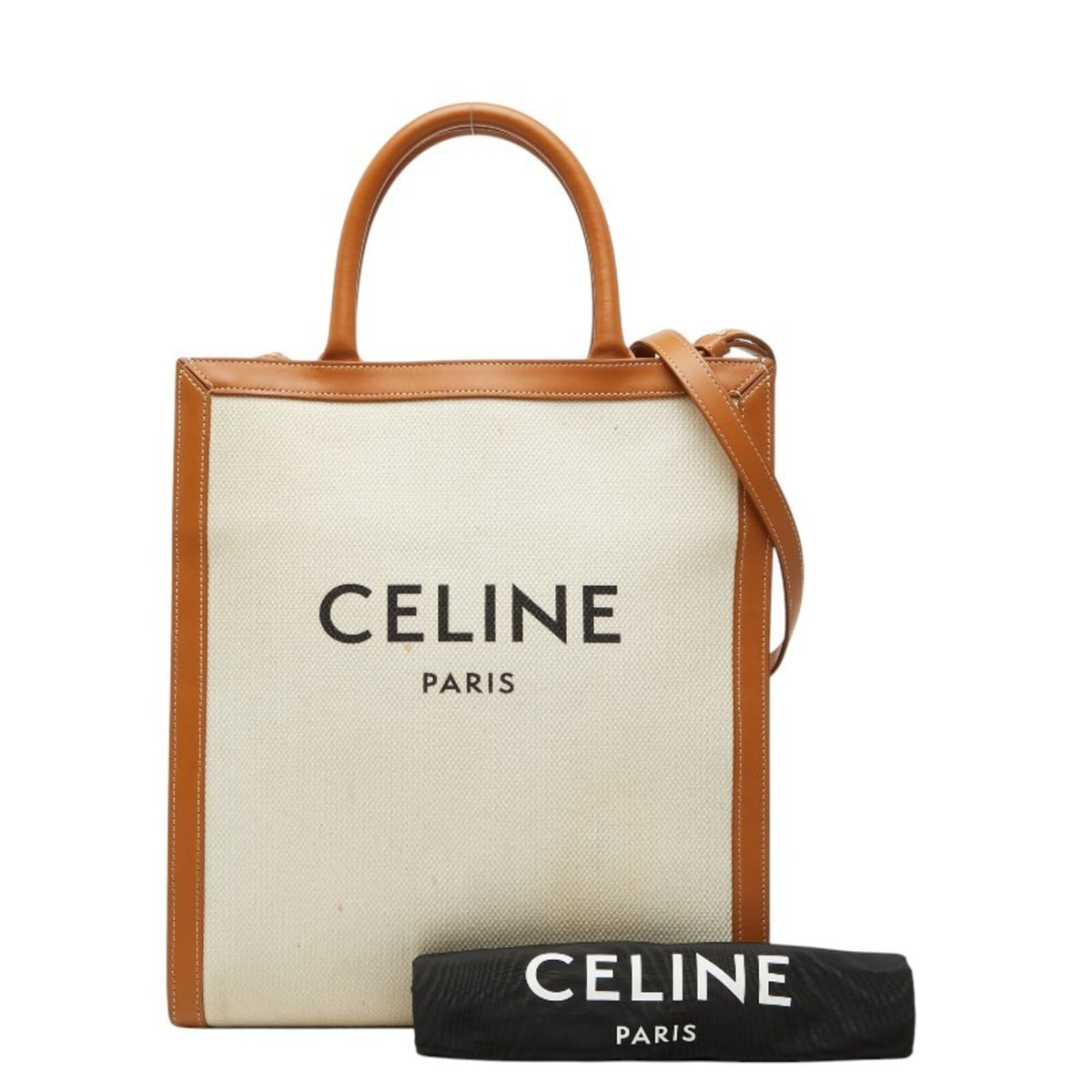 Celine Cabas Brown Ivory Canvas Leather Handbag Shoulder Bag (Pre-Owned)
