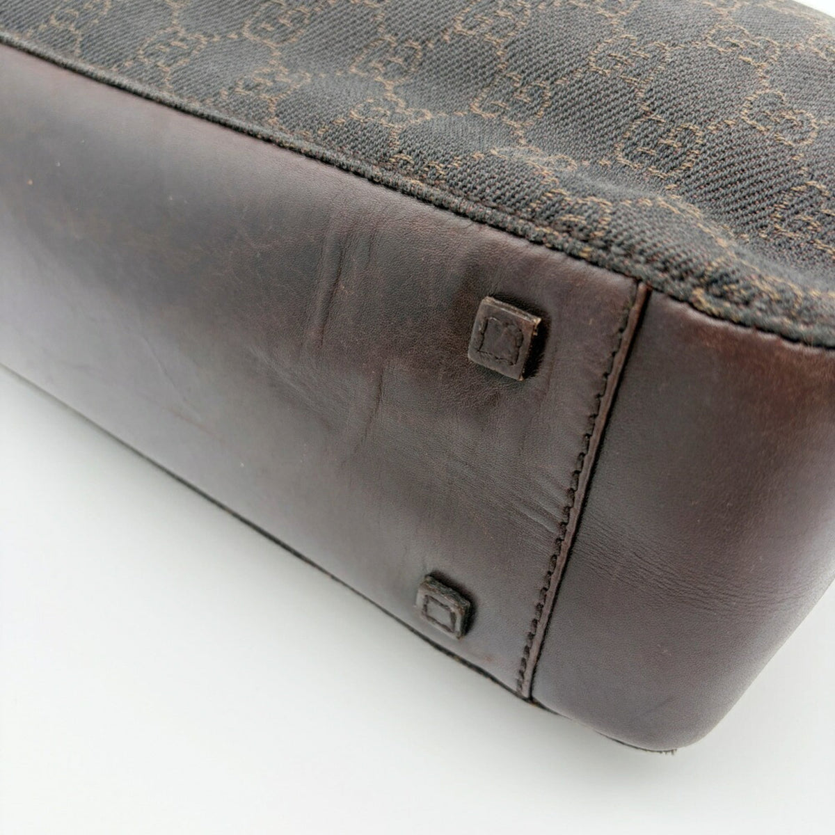 Gucci Dark Brown Gg Canvas Leather Tote Bag (Pre-Owned)