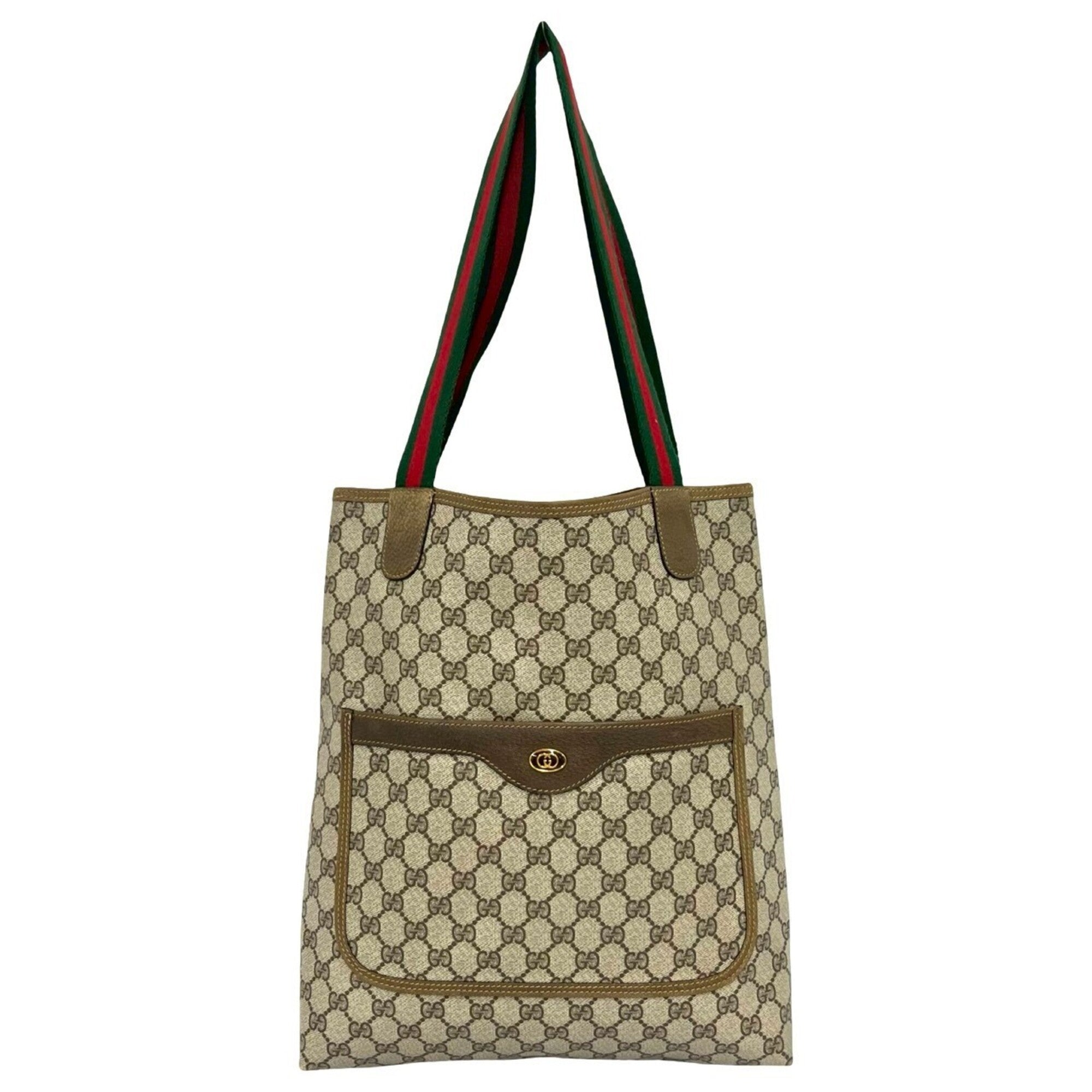 Gucci Brown Green Red Color Pvc Leather Handbag Tote Bag (Pre-Owned)