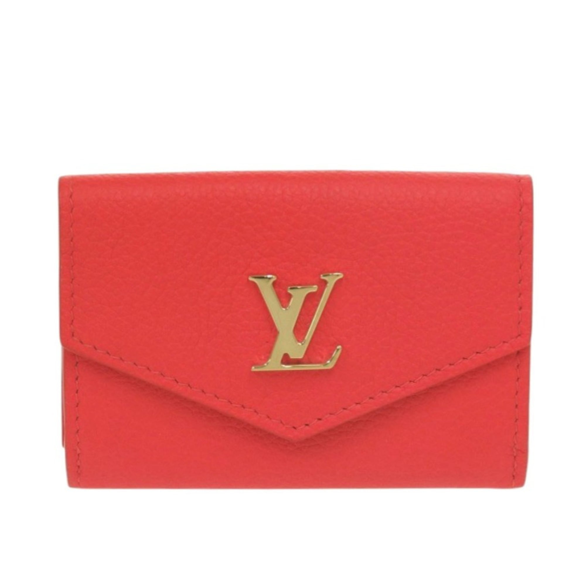 Louis Vuitton Red Color Leather Wallet (Tri-Fold) (Pre-Owned)