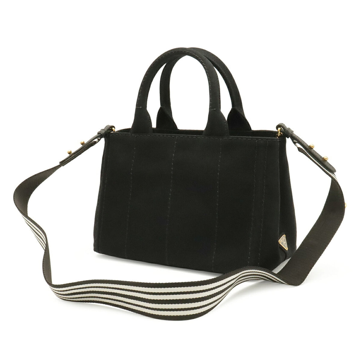 Prada Canapa Black Ivory Nero Talco Canvas Shoulder Bag Tote Bag (Pre-Owned)