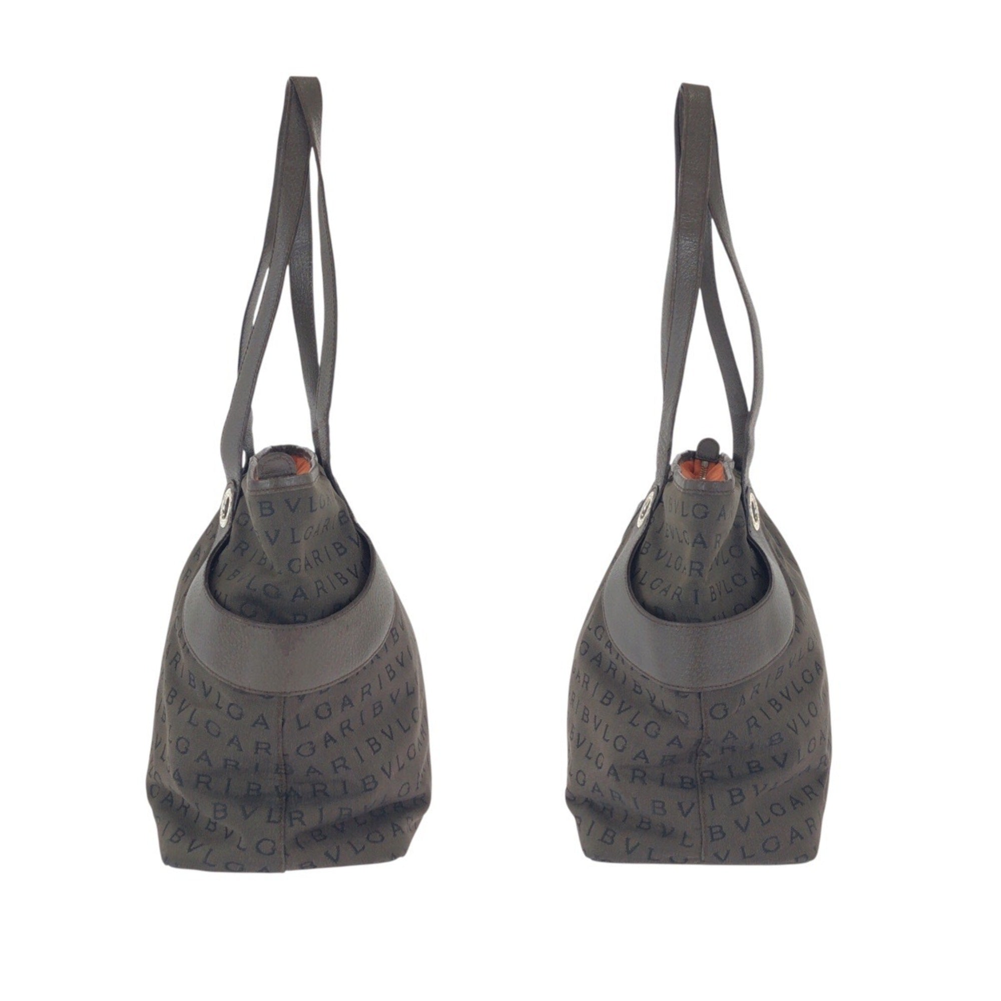 Bvlgari Dark Brown Canvas Leather Shoulder Bag Tote Bag (Pre-Owned)