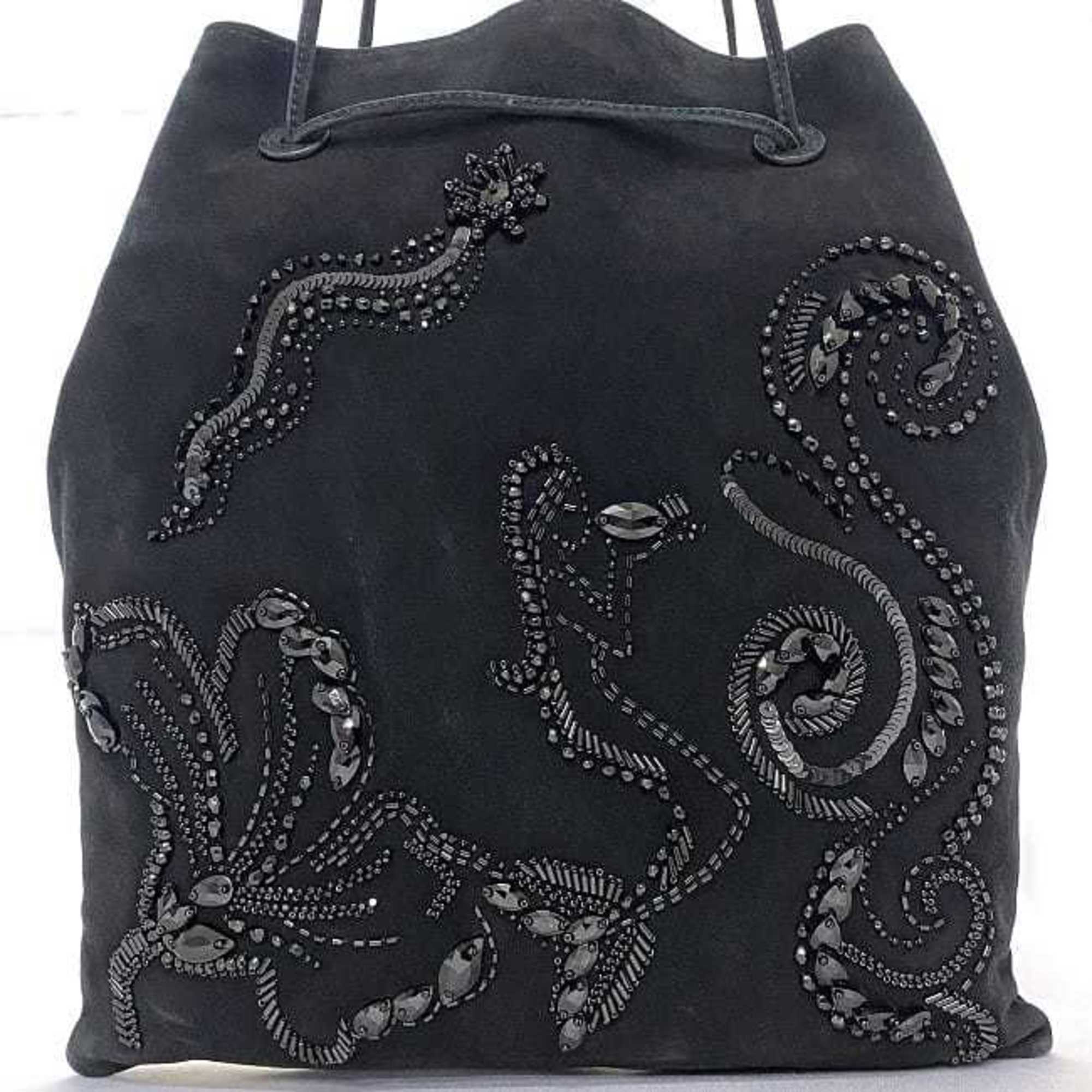 Prada Black Nero Suede Beads Handbag (Pre-Owned)