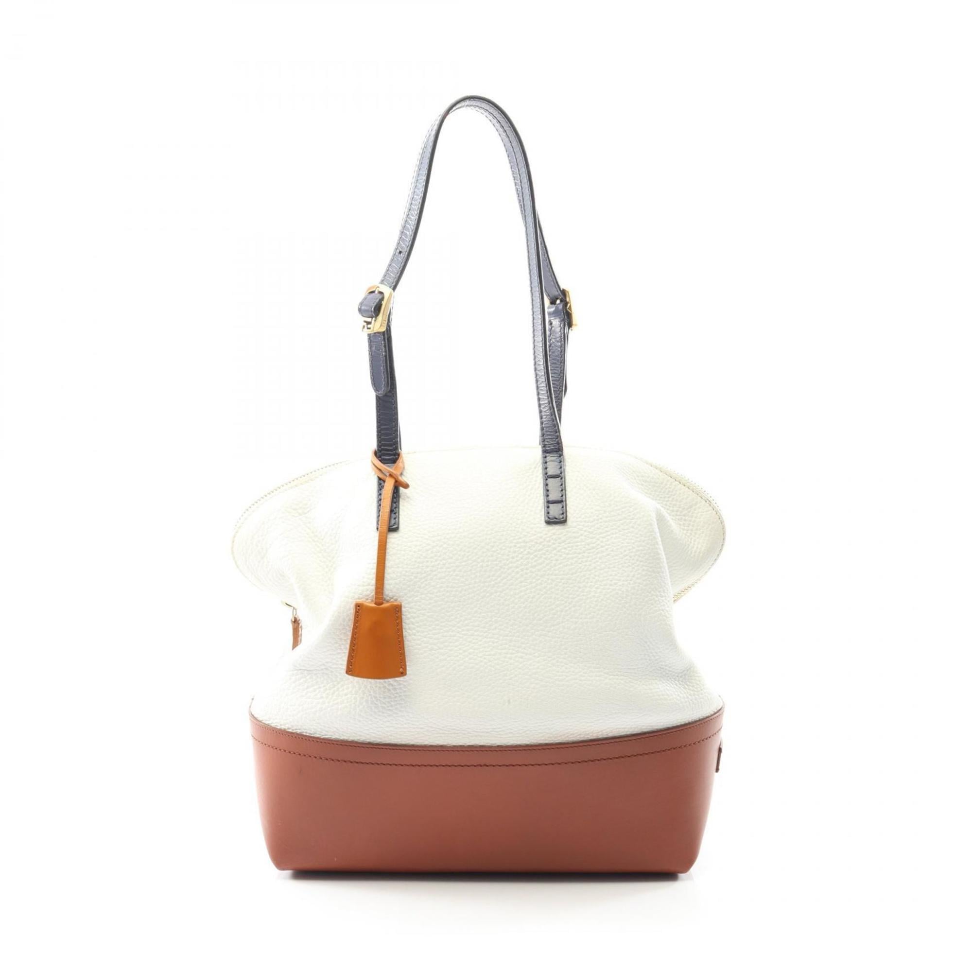 Fendi Brown Navy White Leather Shoulder Bag (Pre-Owned)
