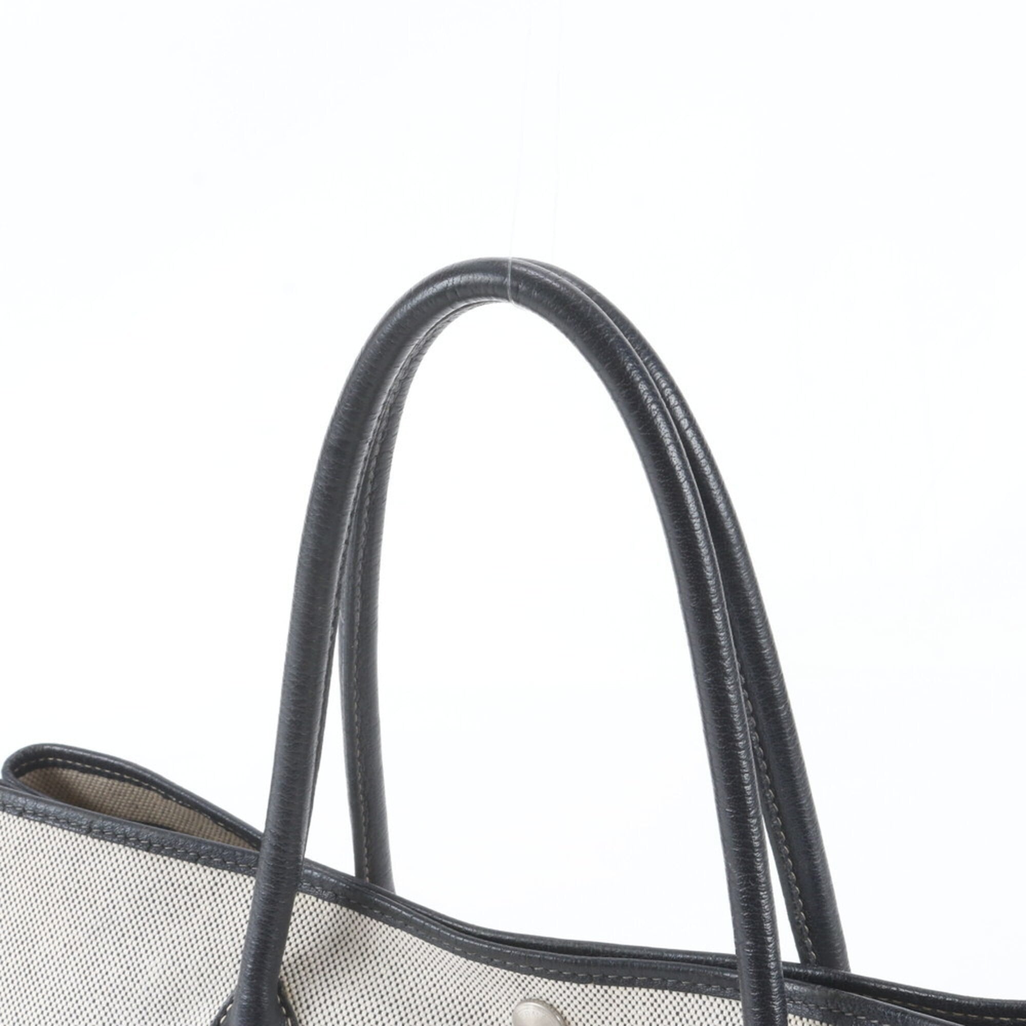 Hermes Beige Black Leather Canvas Handbag Shoulder Bag Tote Bag (Pre-Owned)