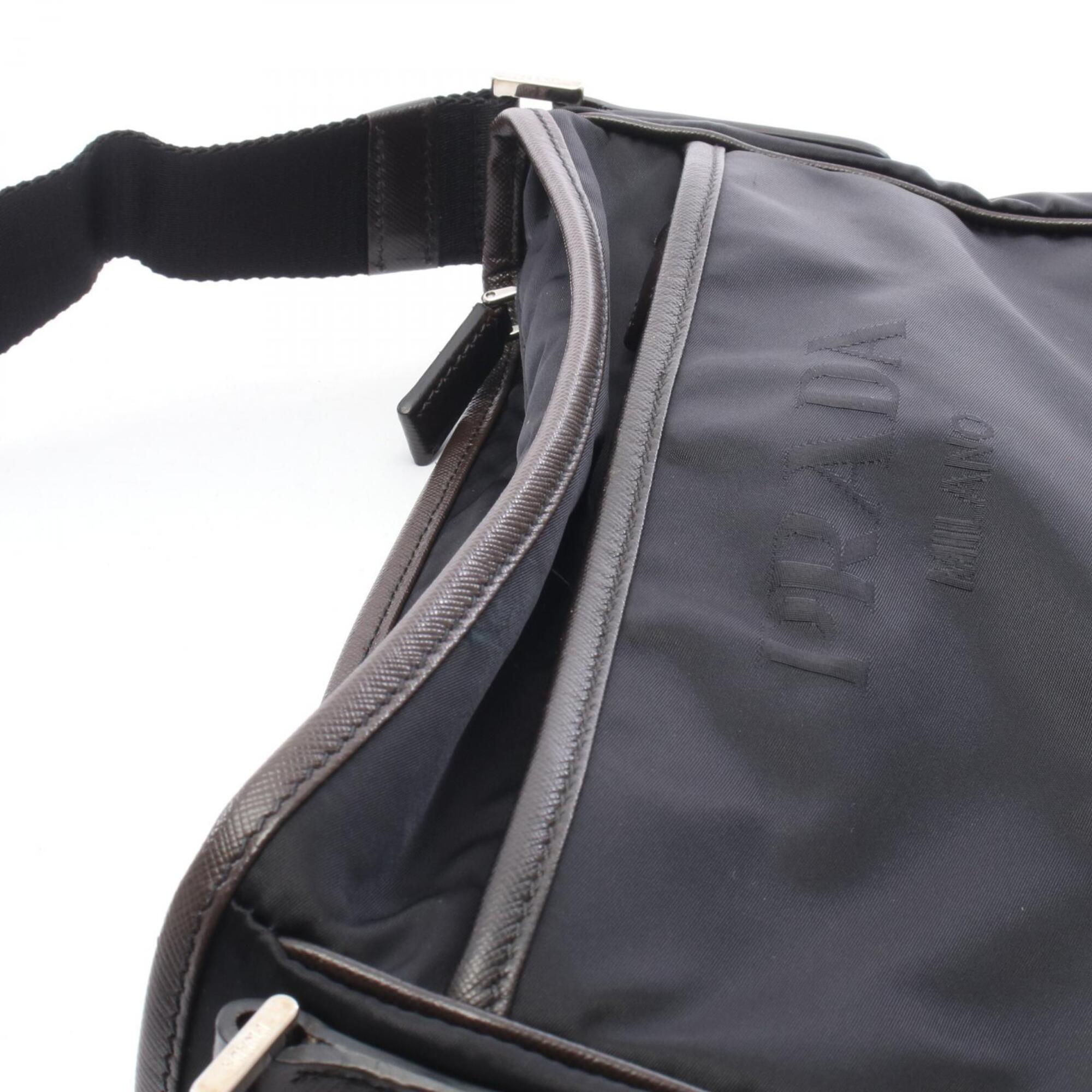 Prada Black Nylon Leather Handbag Shoulder Bag (Pre-Owned)