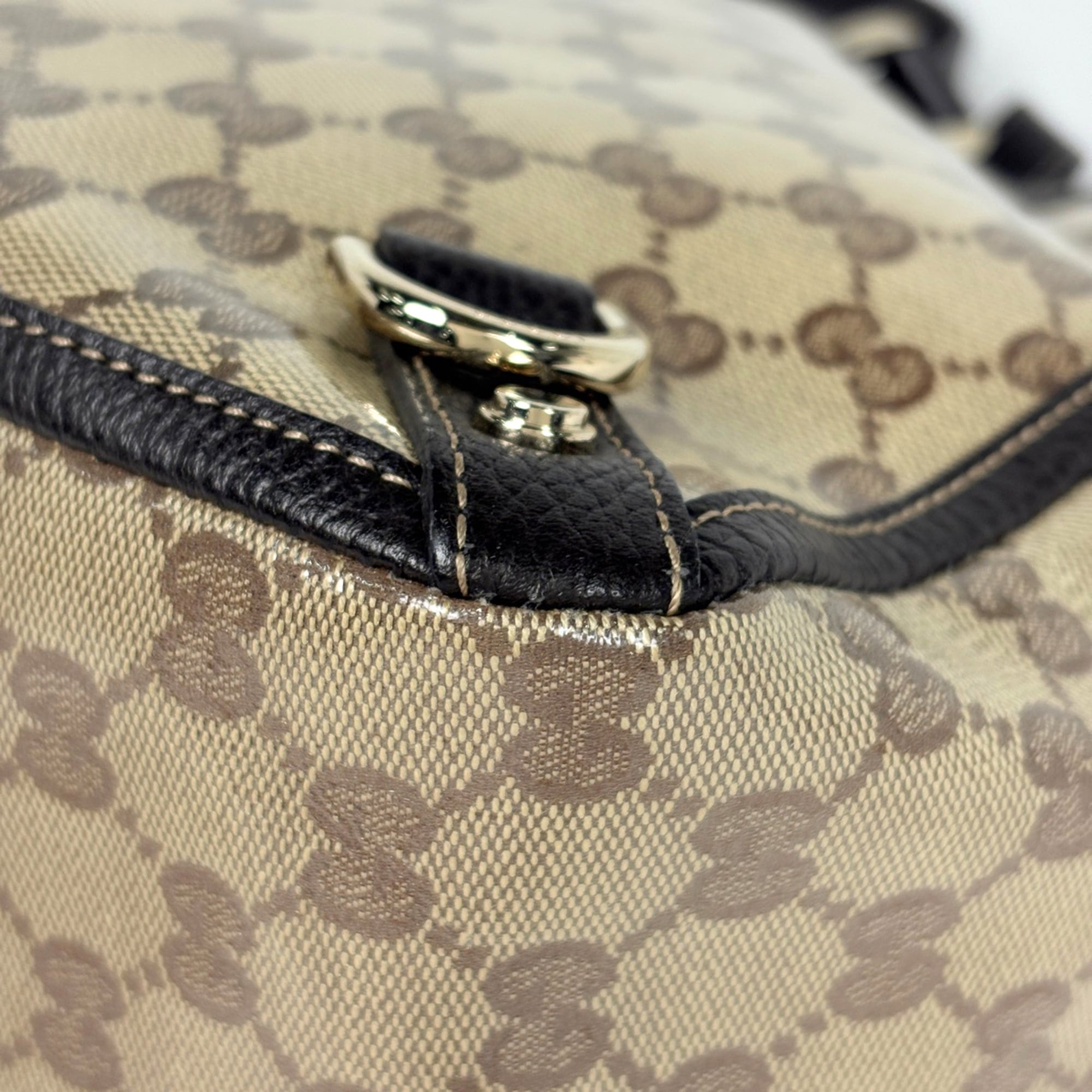 Gucci Brown Coated Canvas Leather Tote Bag (Pre-Owned)