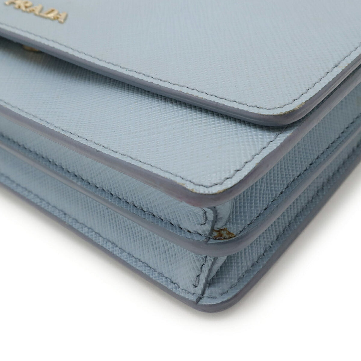 Prada Saffiano Blue Light Blue Saffiano Leather Chain/Shoulder Wallet (Pre-Owned)