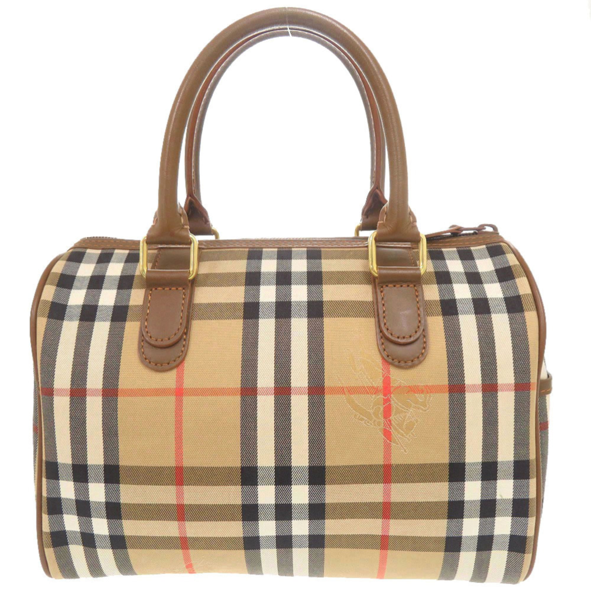 Burberry Beige Brown Canvas Leather Boston Bag Handbag Shoulder Bag (Pre-Owned)