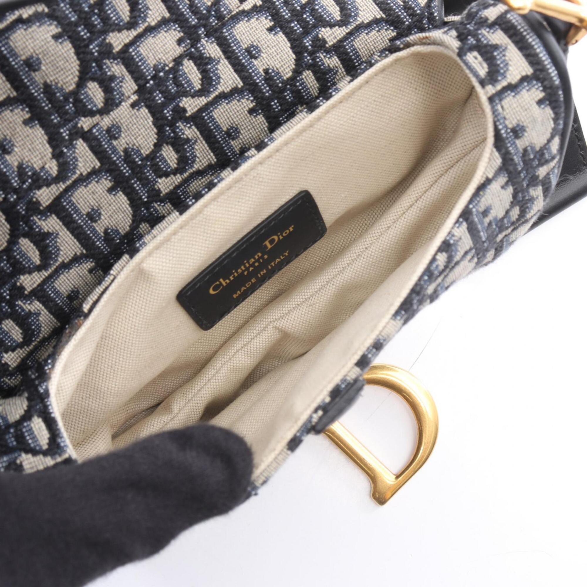 Christian Dior Ivory Navy Canvas Leather Handbag Saddle Bag (Pre-Owned)