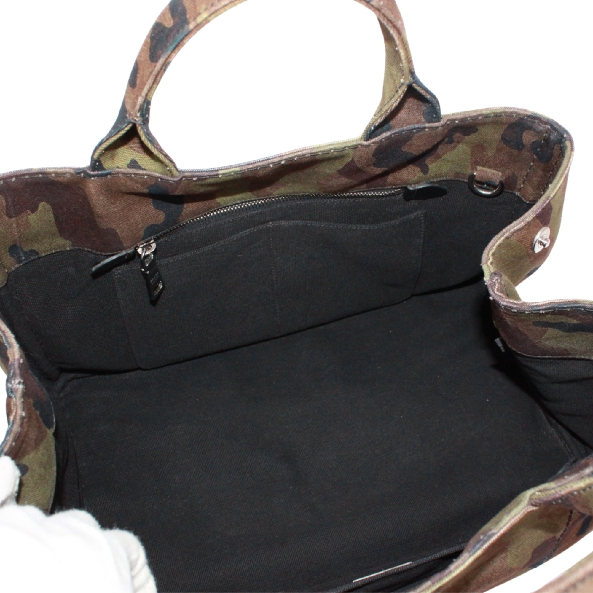 Prada Black Brown Khaki Canvas Handbag (Pre-Owned)