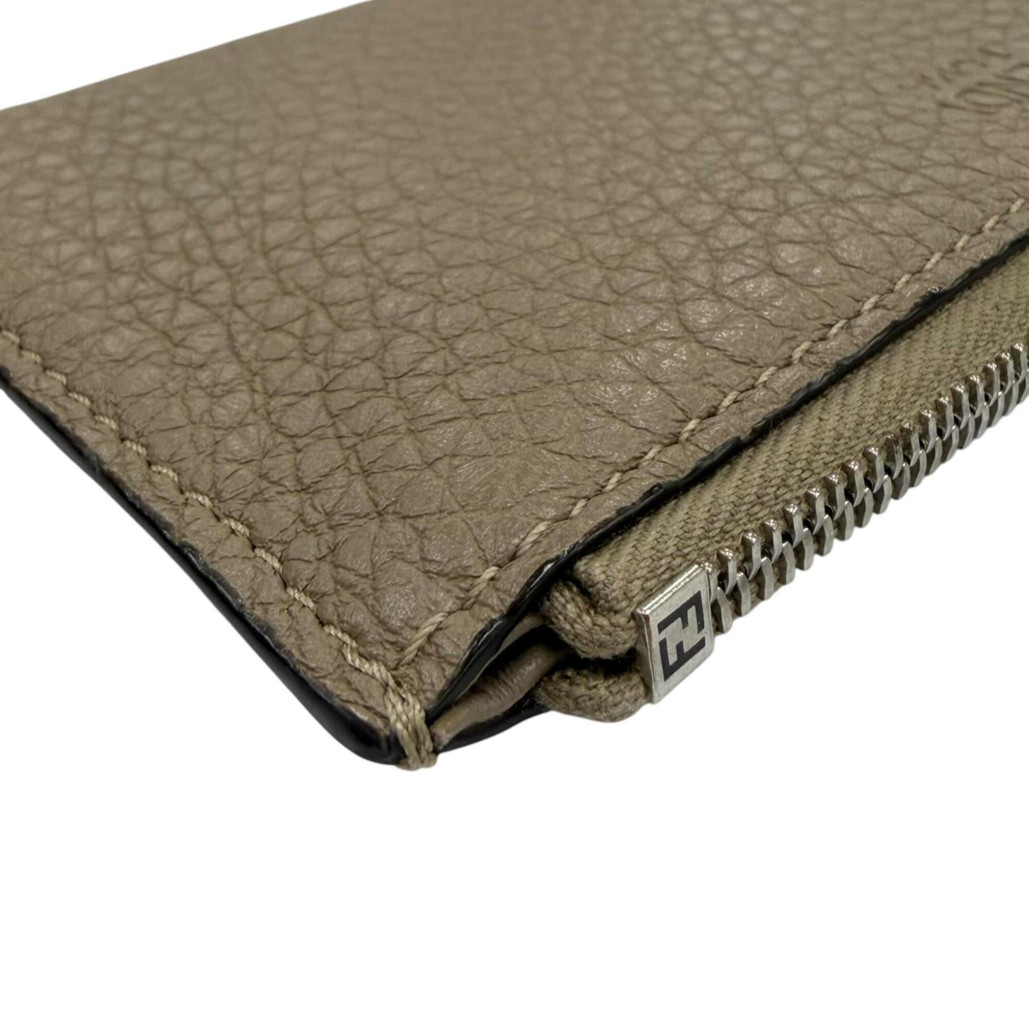 Fendi Gray Leather Coin Purse/Coin Case (Pre-Owned)