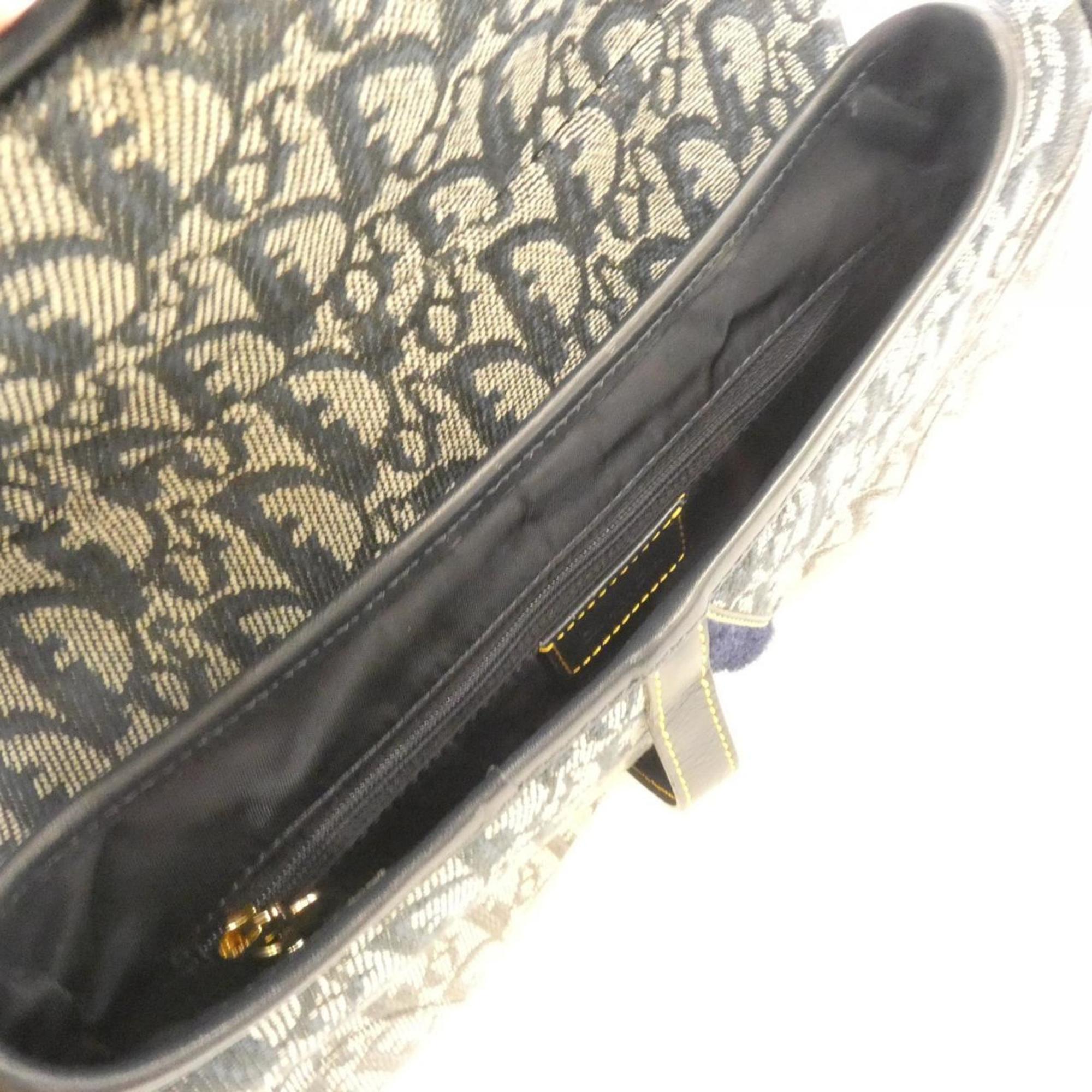 Christian Dior Beige Blue Canvas Shoulder Bag (Pre-Owned)