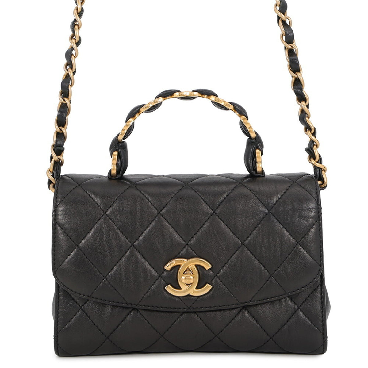 Chanel Matelasse Black Leather Handbag Shoulder Bag (Pre-Owned)