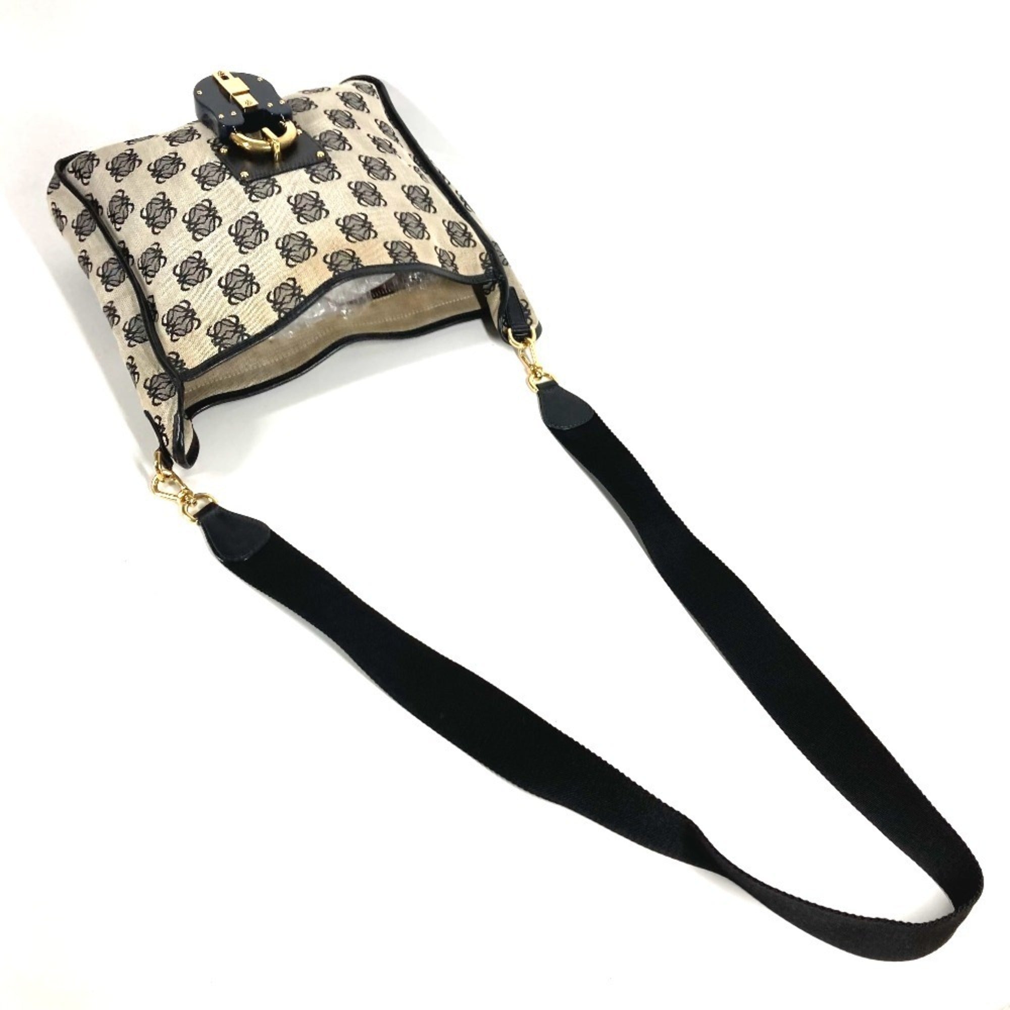 Loewe Black Gray Leather Canvas Shoulder Bag (Pre-Owned)