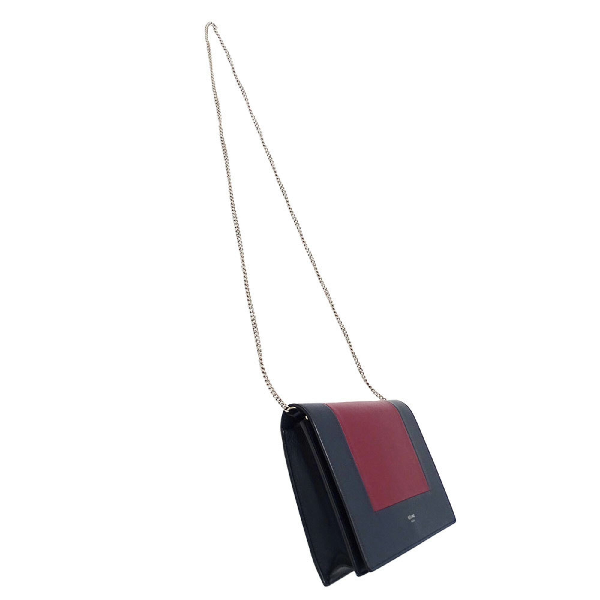 Celine Bordeaux Navy Leather Handbag Shoulder Bag (Pre-Owned)