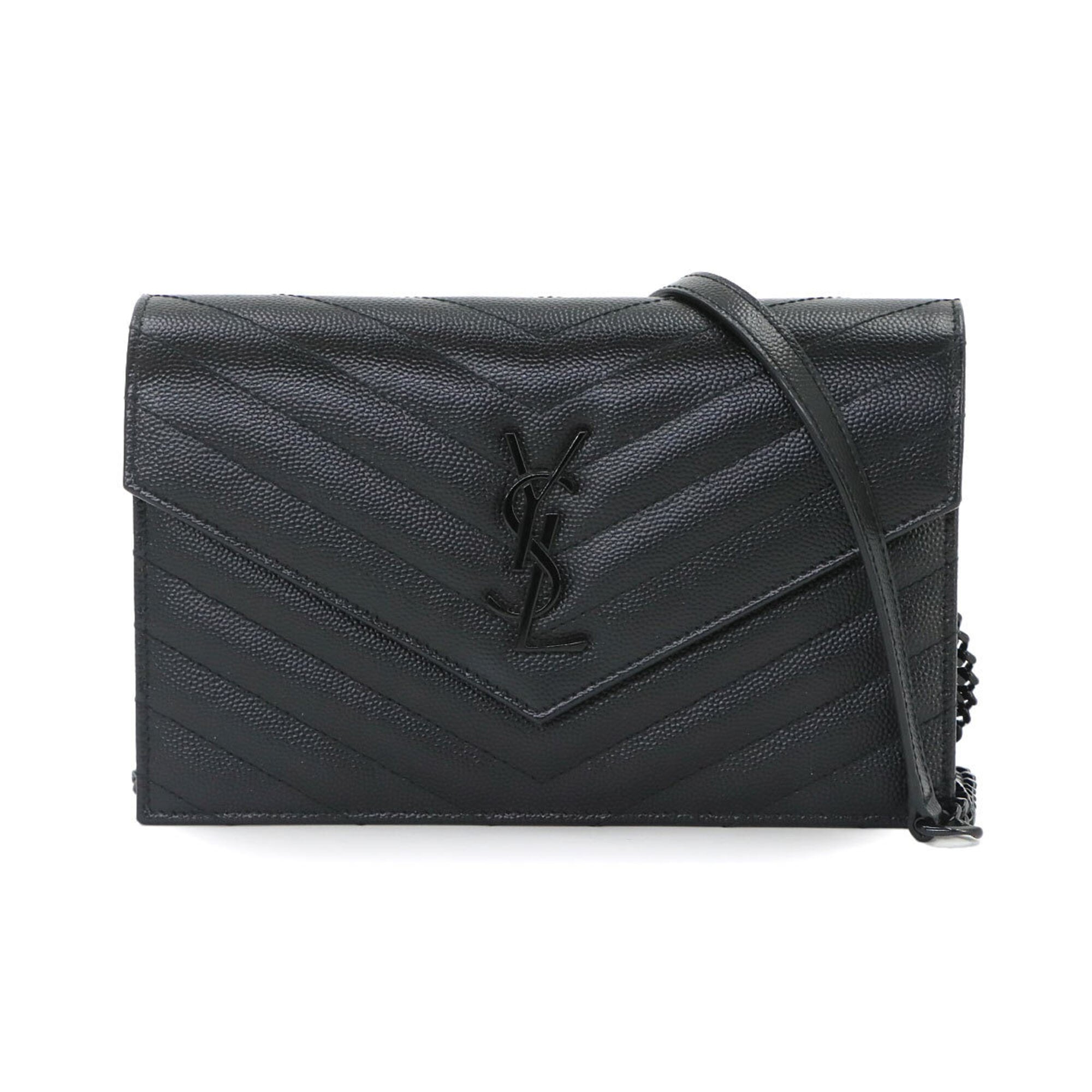 Saint Laurent Black Leather Chain/Shoulder Wallet (Pre-Owned)