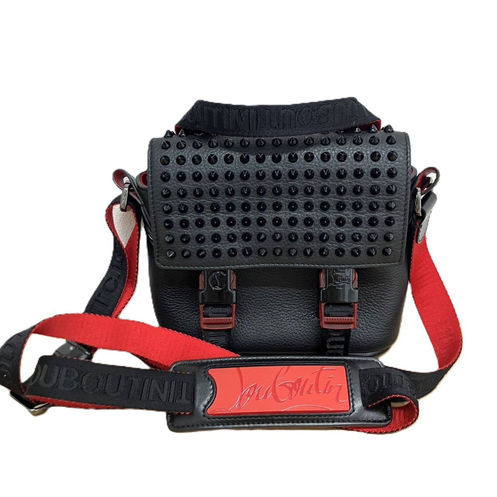 Christian Louboutin Black Red Color Leather Shoulder Bag (Pre-Owned)