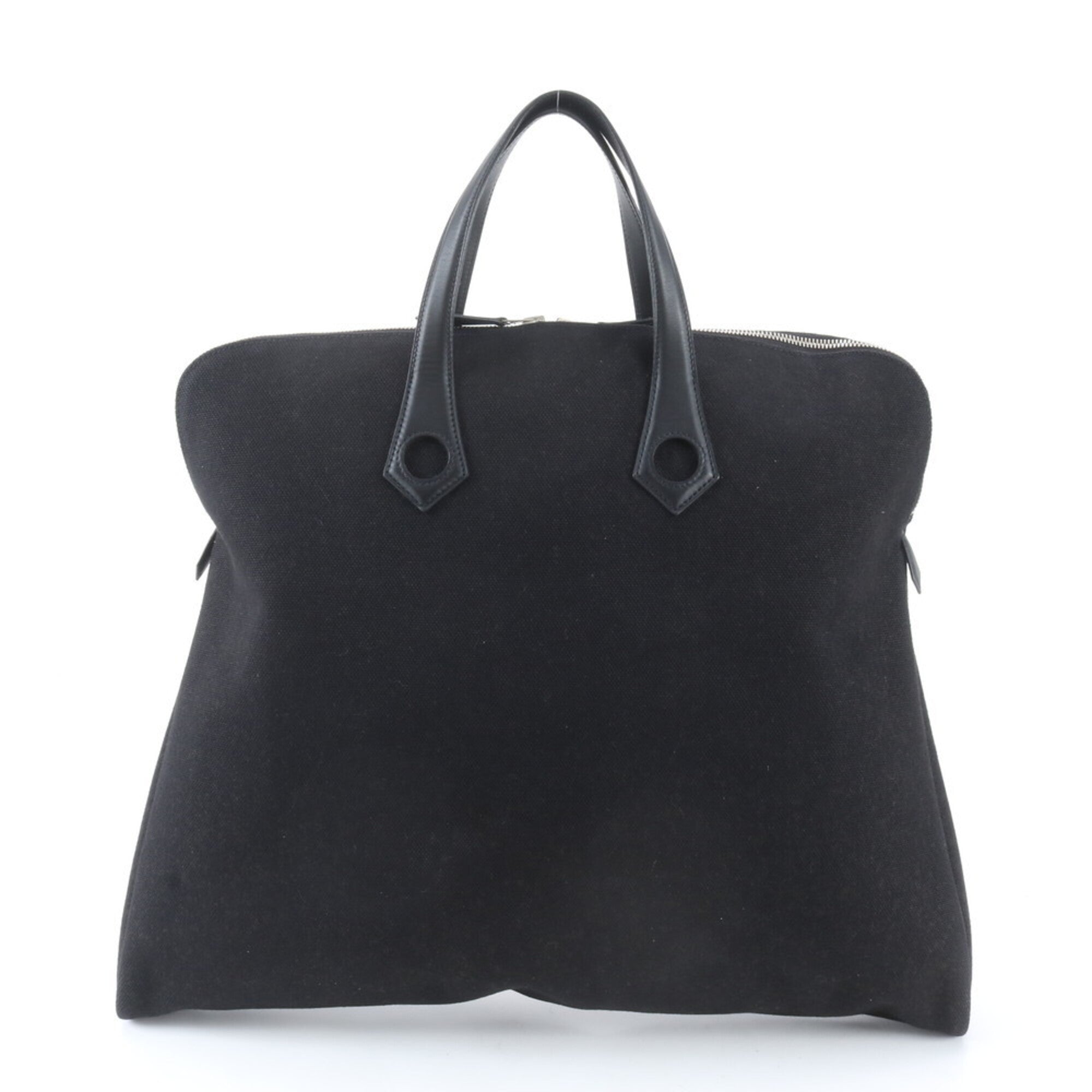 Hermes Black Leather Canvas Shoulder Bag Tote Bag (Pre-Owned)