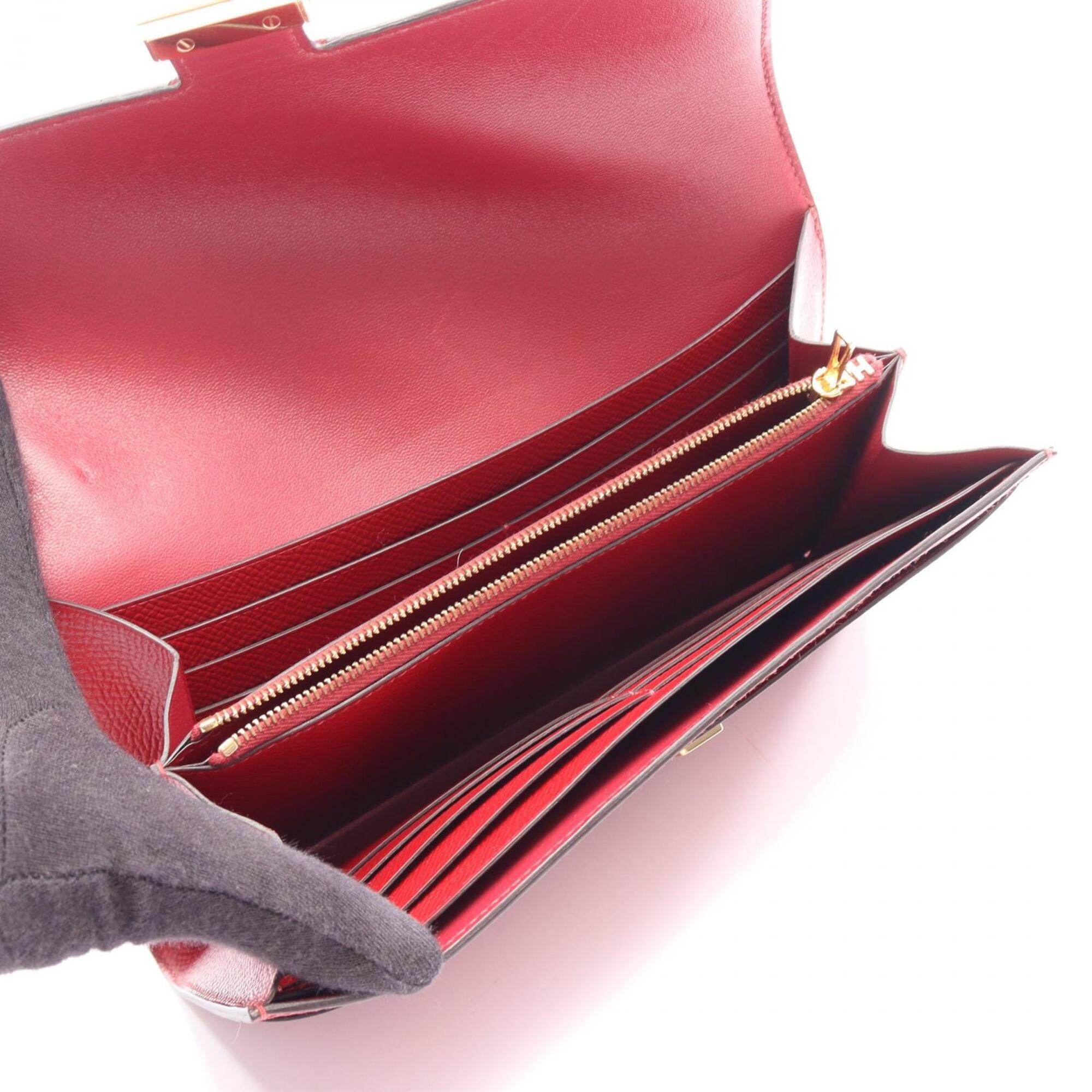 Hermes Red Color Leather Long Wallet (Bi-Fold) (Pre-Owned)