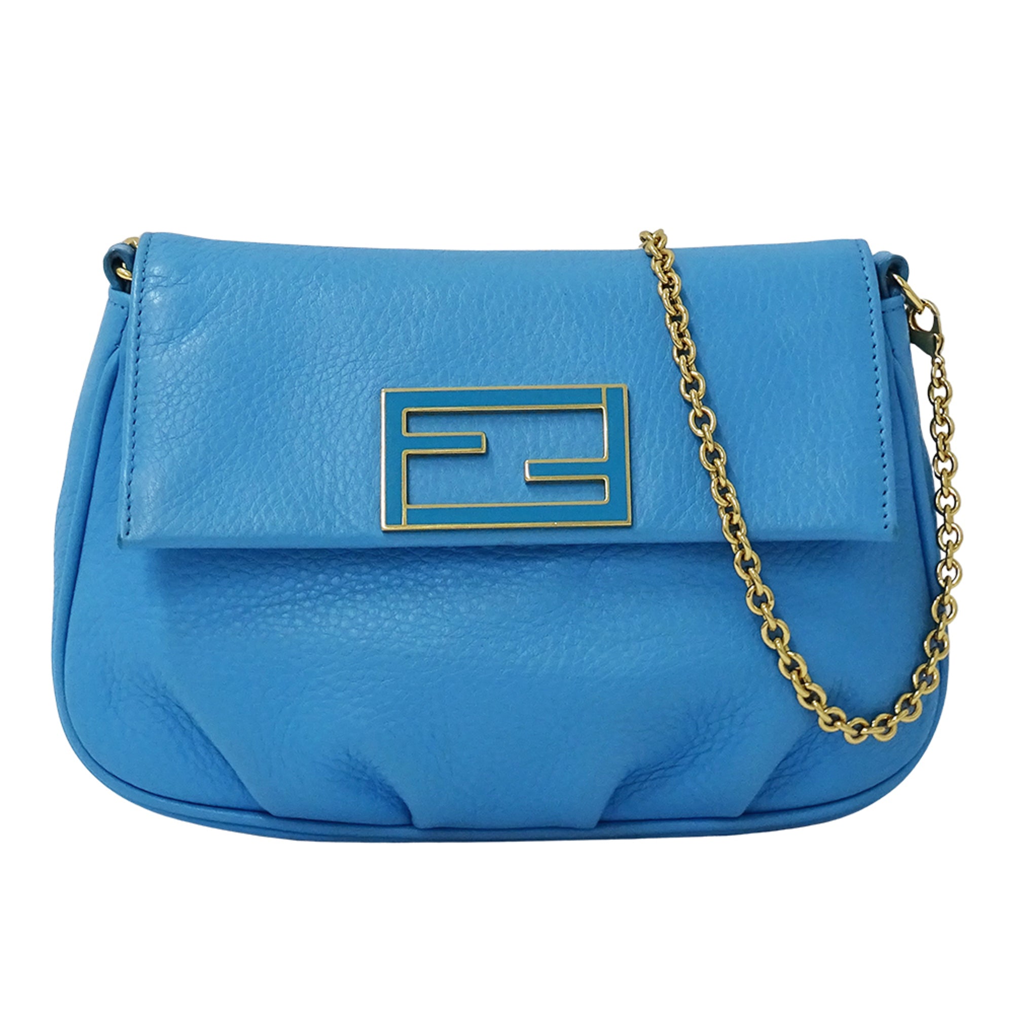 Fendi Light Blue Leather Handbag Shoulder Bag (Pre-Owned)