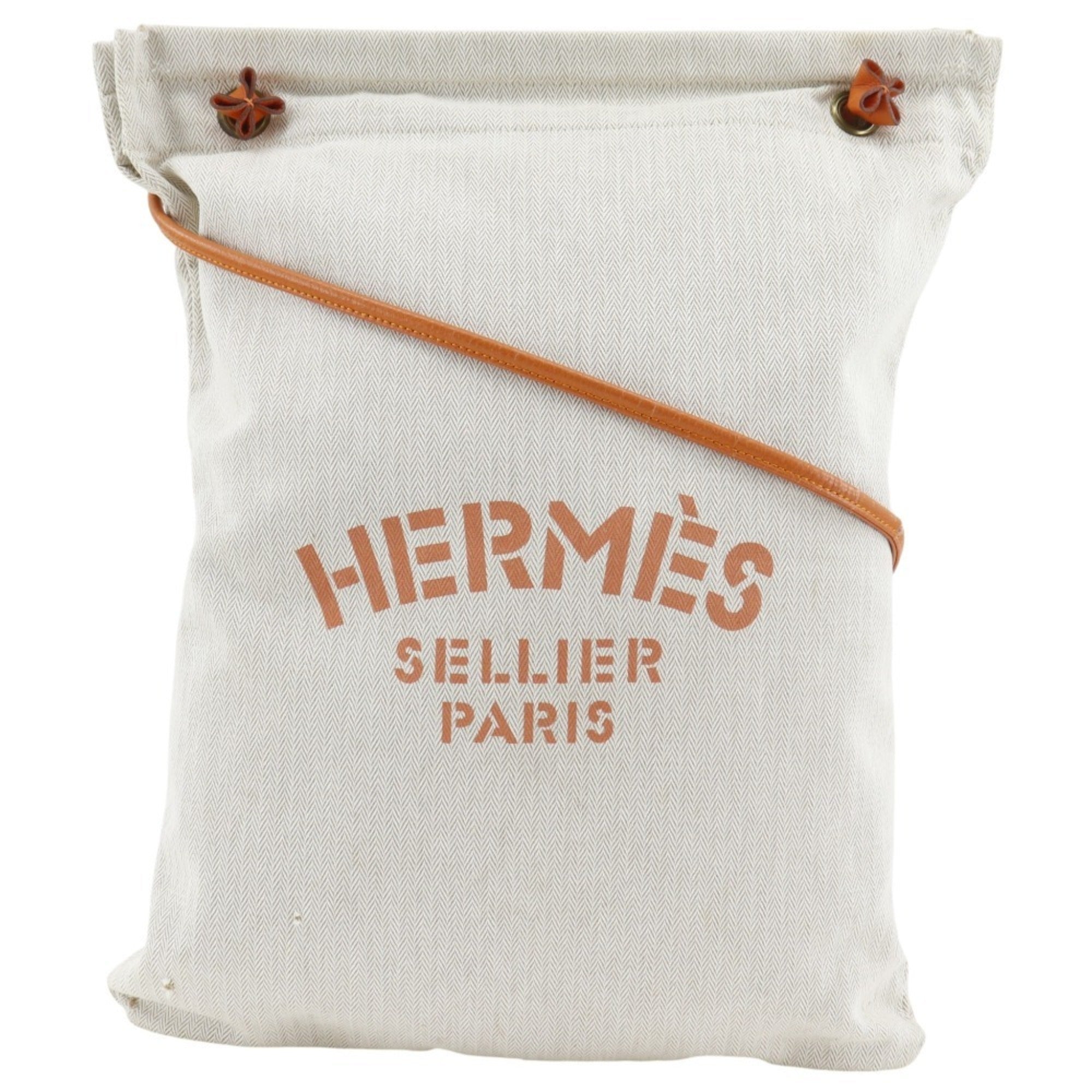 Hermes Beige Orange Toile Chevron Shoulder Bag (Pre-Owned)
